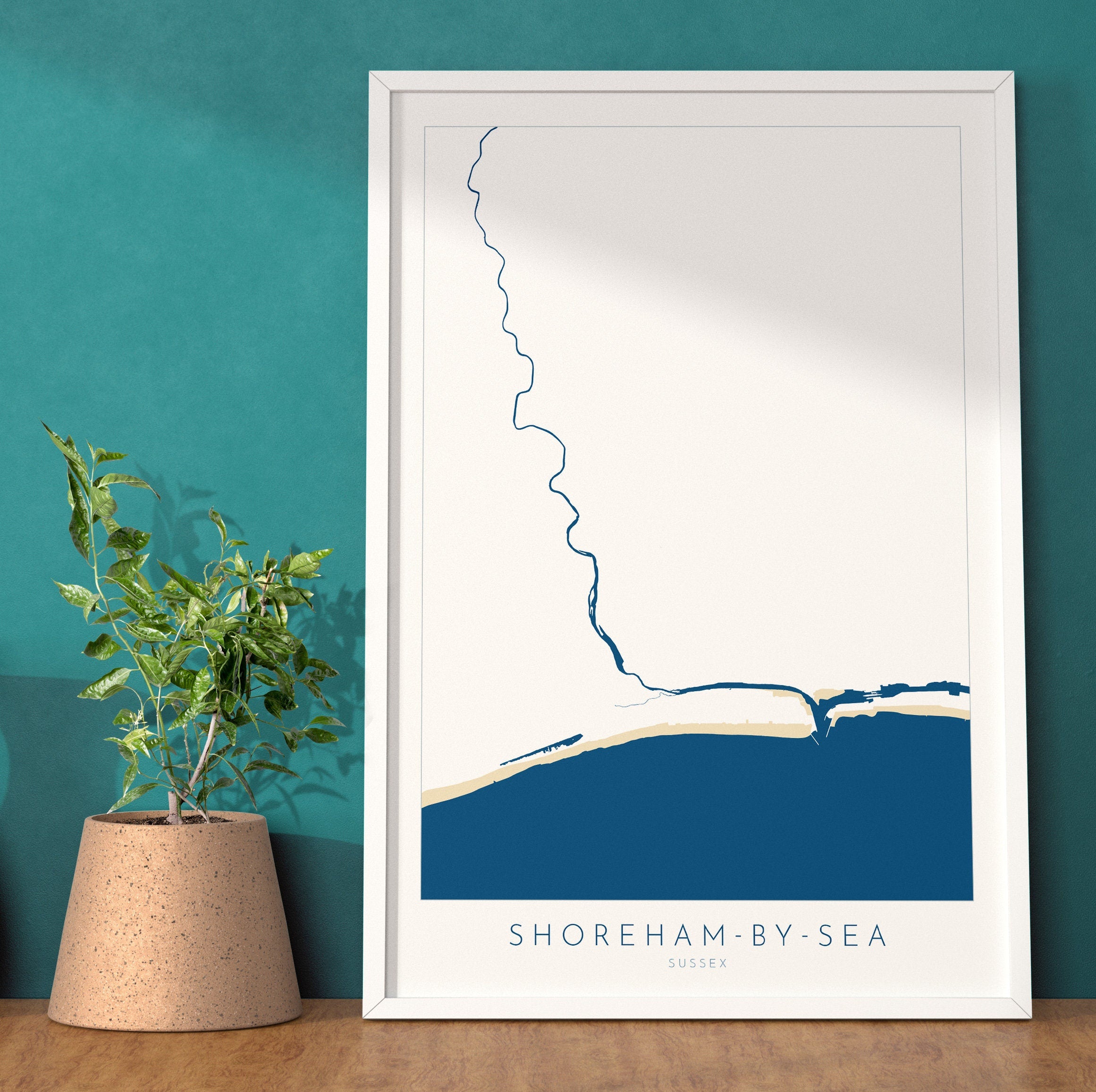 Shoreham-by-Sea Map - Shoreham by sea Art, River Adur Map, Shoreham Beach, Southwick, Brighton, Sussex Map, Travel Print, Sussex Art
