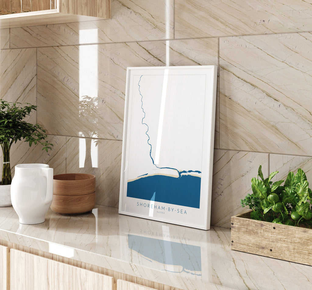 Shoreham-by-Sea Map - Shoreham by sea Art, River Adur Map, Shoreham Beach, Southwick, Brighton, Sussex Map, Travel Print, Sussex Art