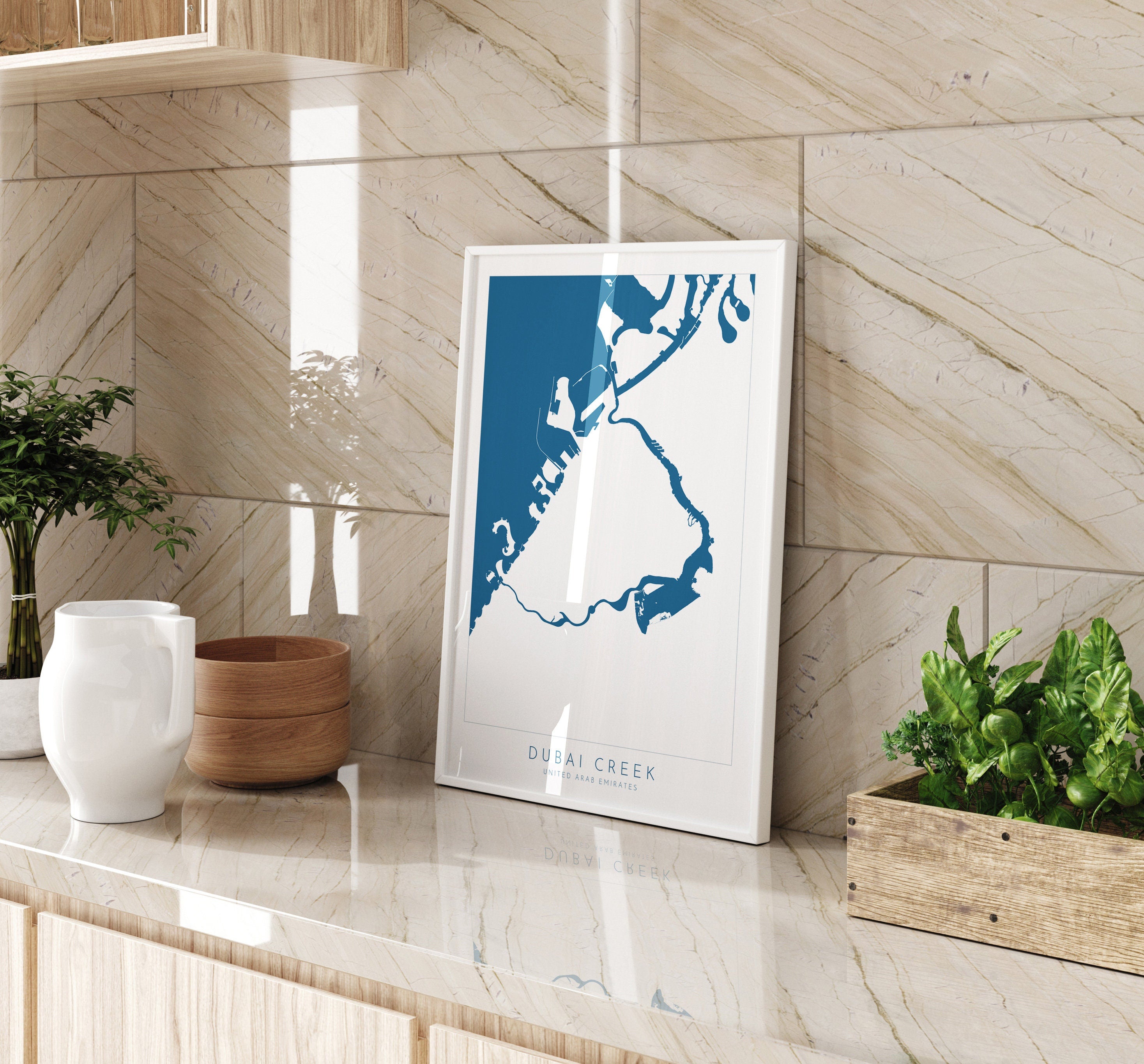 Dubai Creek Map Art - Dubai Map, Dubai Art, UAE Art, Dubai Poster, Vida Creek, Travel Poster, River Art, Coastal Art