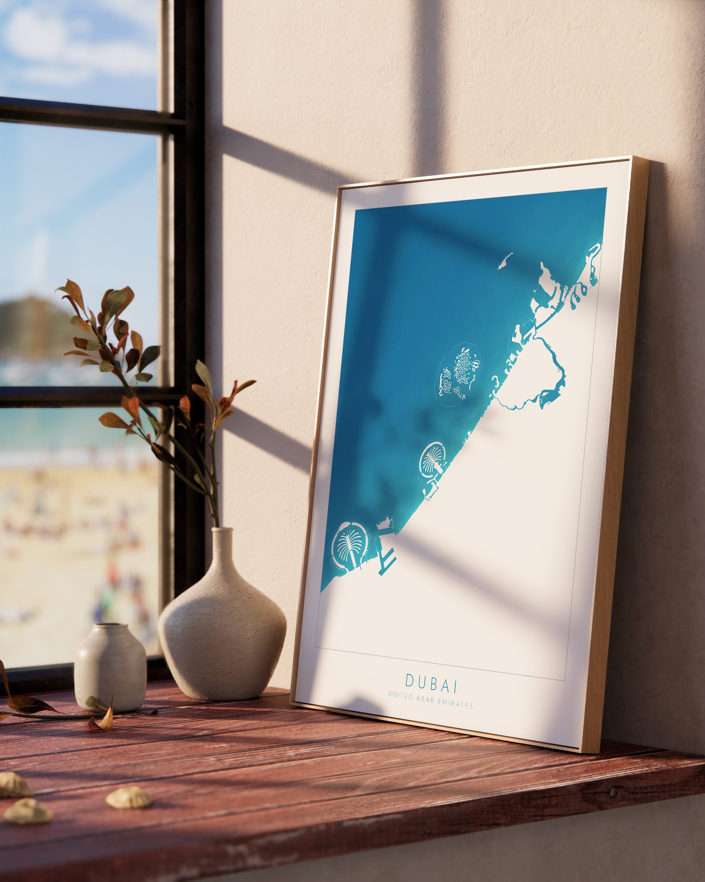 Dubai Map Art - Dubai Map, Dubai Art, UAE Art, Dubai Poster, The Palm Map, The World Islands Map, United Arab Emirates Map, Travel Poster