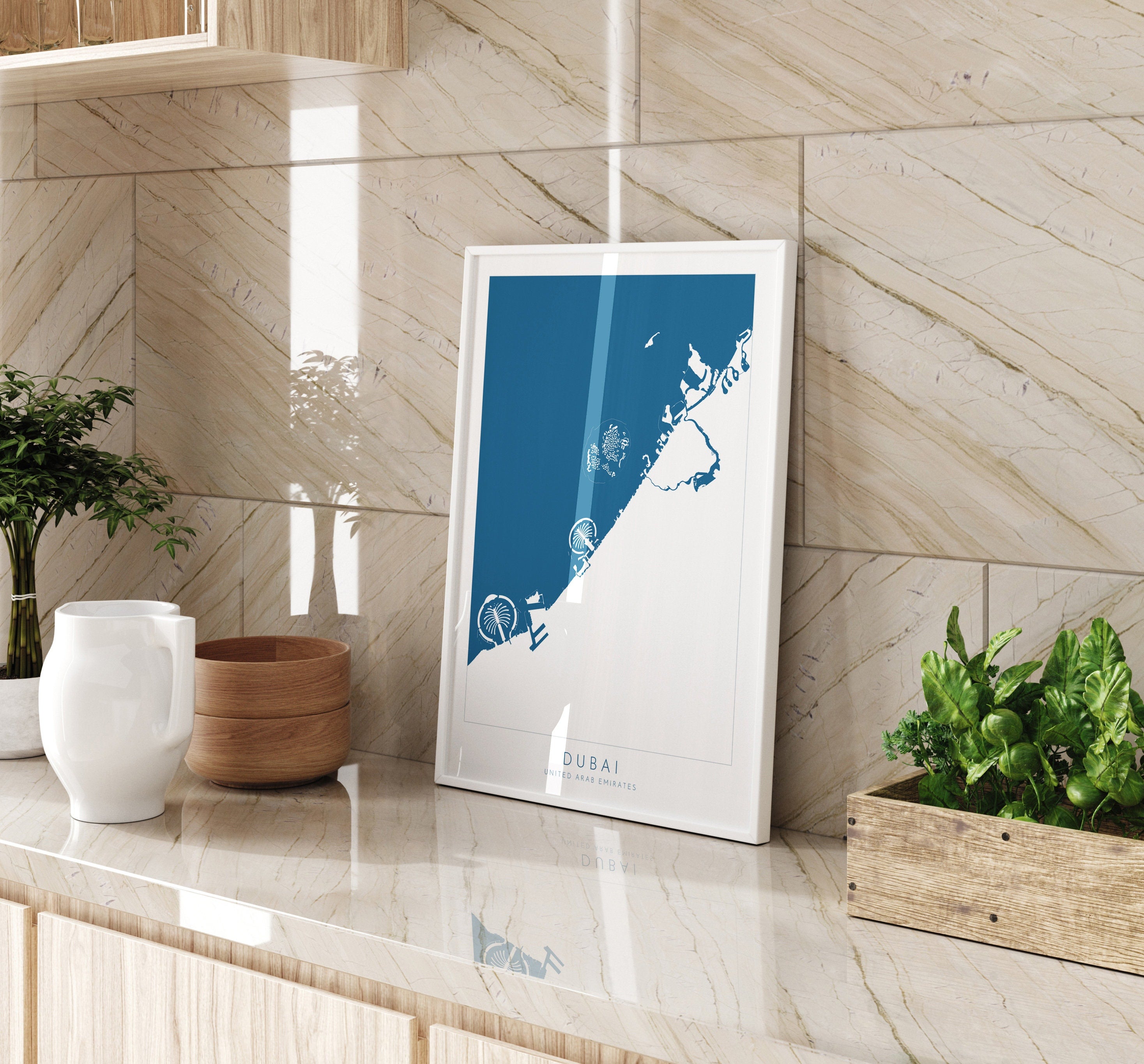 Dubai Map Art - Dubai Map, Dubai Art, UAE Art, Dubai Poster, The Palm Map, The World Islands Map, United Arab Emirates Map, Travel Poster