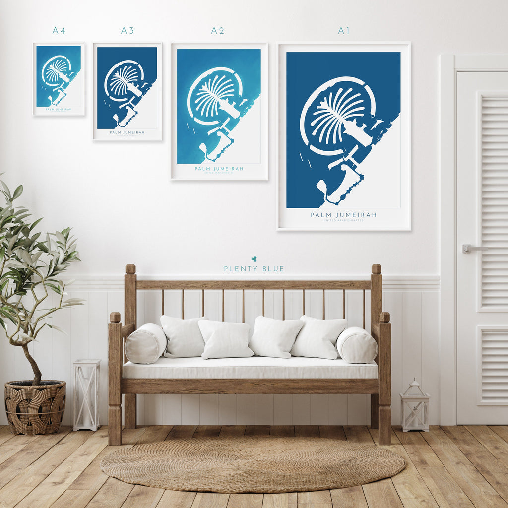 The Palm Dubai Art - Palm Jumeirah Map, Dubai Map, Dubai Art, Dubai Poster, UAE, United Arab Emirates, Travel Poster