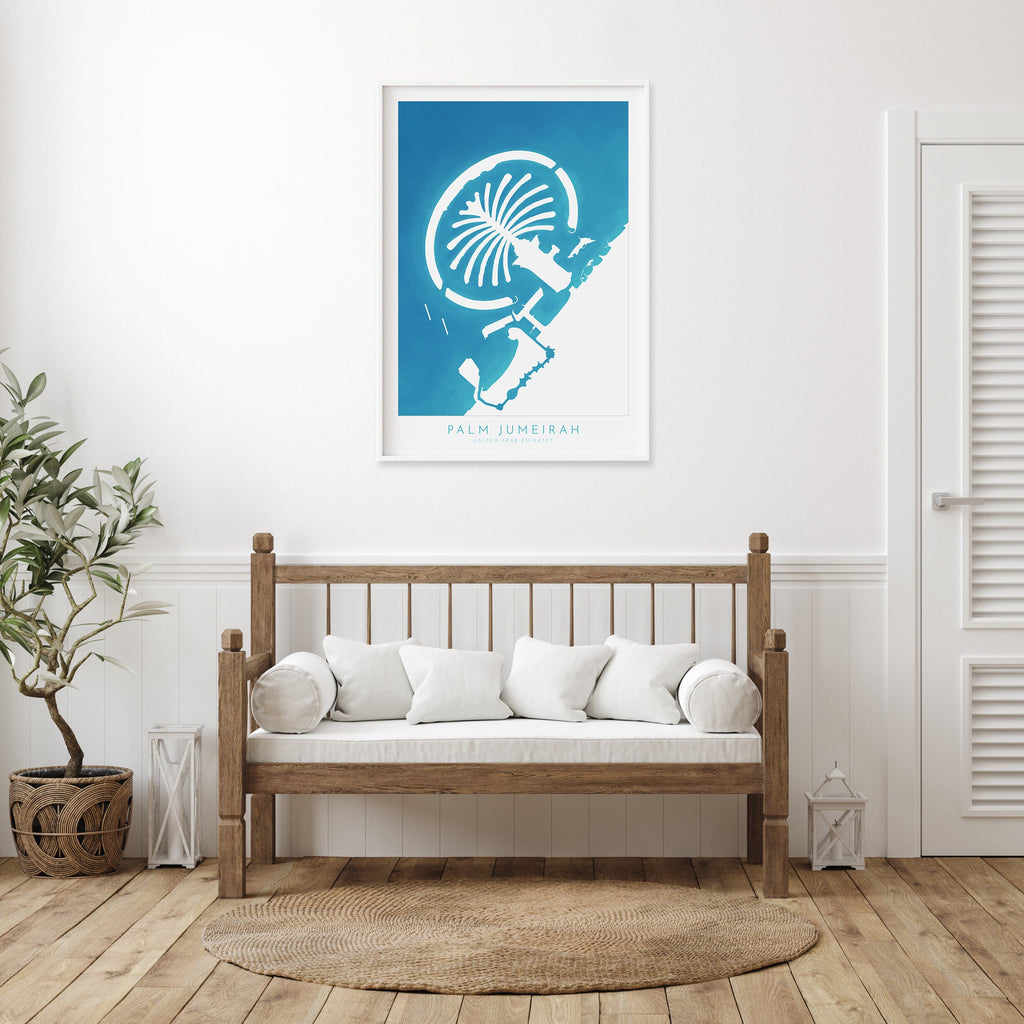 The Palm Dubai Art - Palm Jumeirah Map, Dubai Map, Dubai Art, Dubai Poster, UAE, United Arab Emirates, Travel Poster