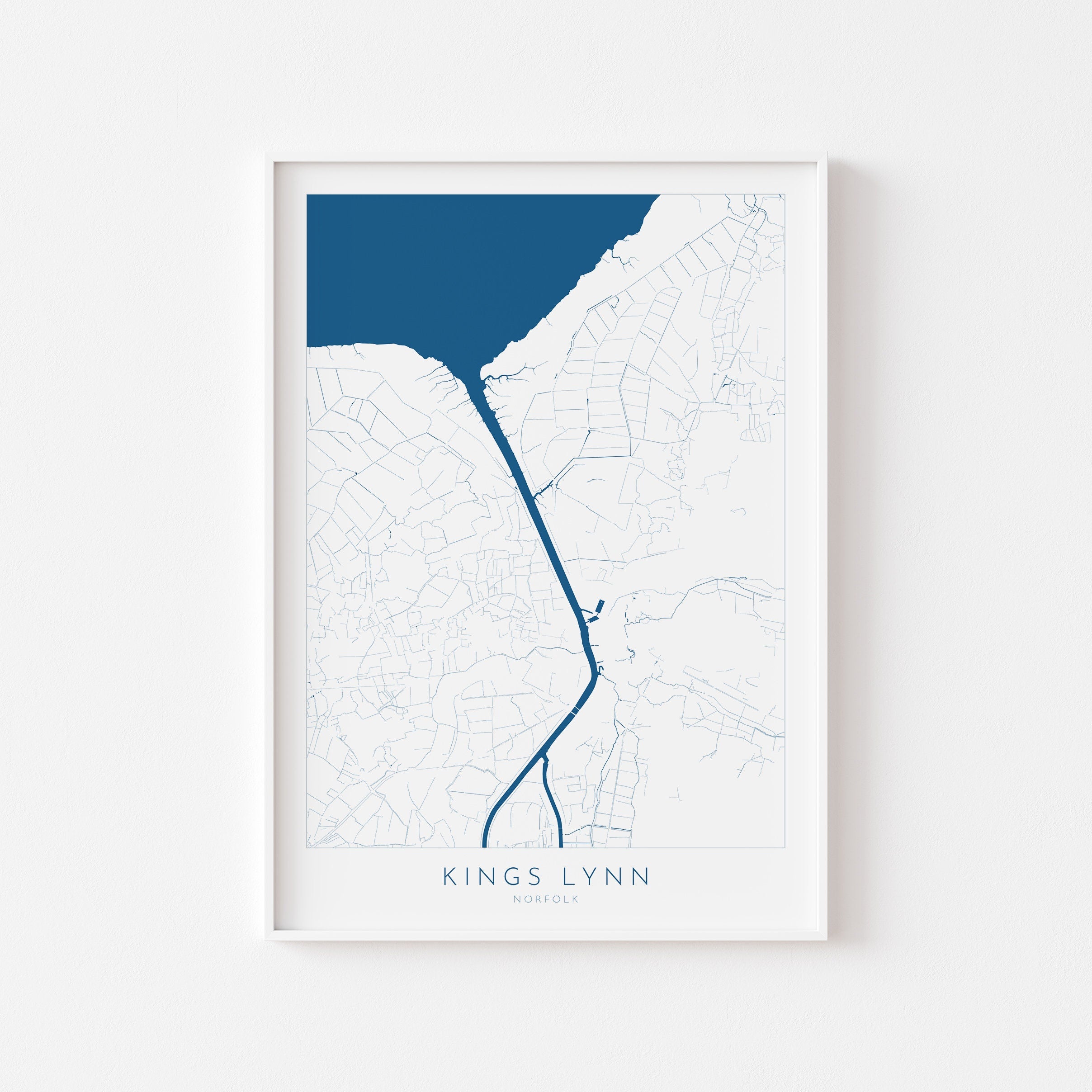 Kings Lynn Map Art - River Great Ouse Map, Norfolk Map, Kings Lynn Poster, Kings Lynn Travel Print, Norfolk Art