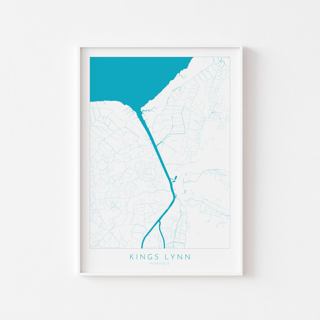 Kings Lynn Map Art - River Great Ouse Map, Norfolk Map, Kings Lynn Poster, Kings Lynn Travel Print, Norfolk Art