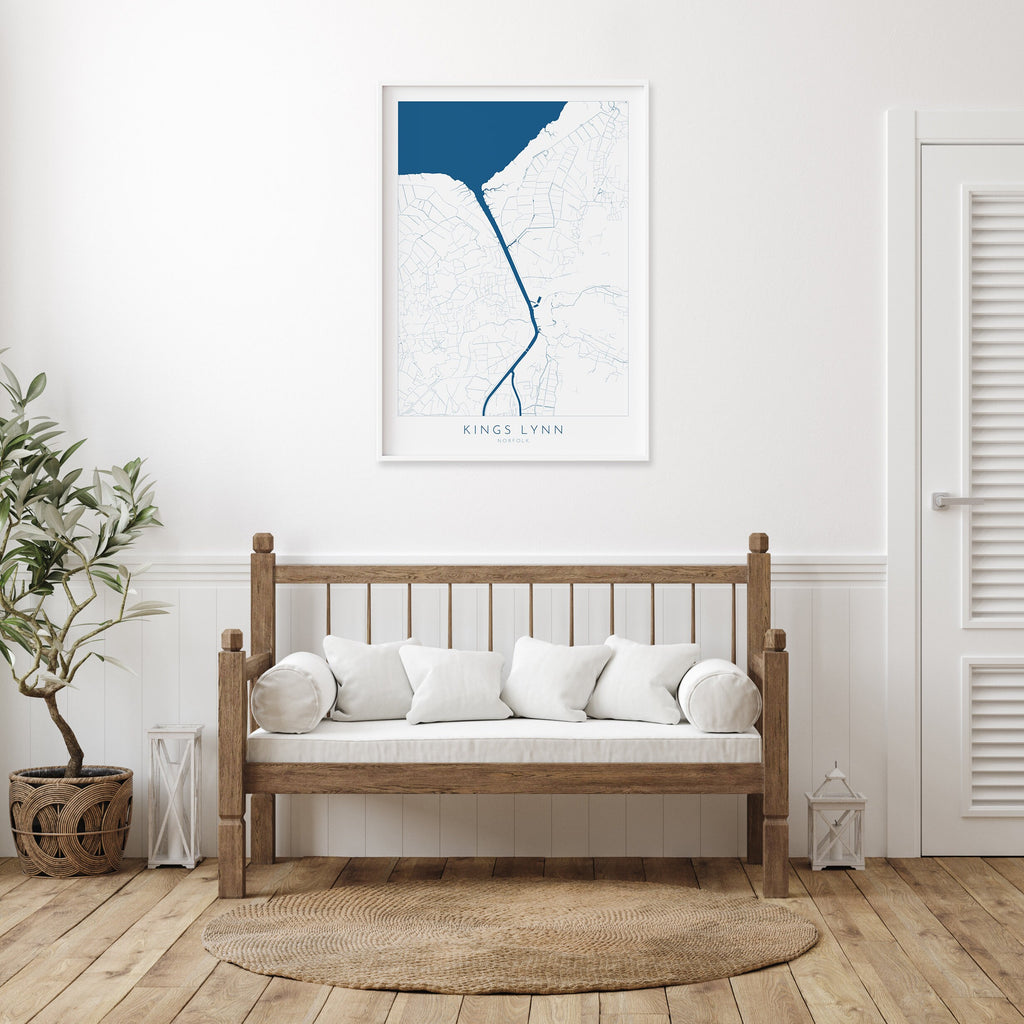 Kings Lynn Map Art - River Great Ouse Map, Norfolk Map, Kings Lynn Poster, Kings Lynn Travel Print, Norfolk Art