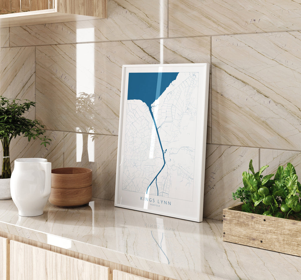 Kings Lynn Map Art - River Great Ouse Map, Norfolk Map, Kings Lynn Poster, Kings Lynn Travel Print, Norfolk Art