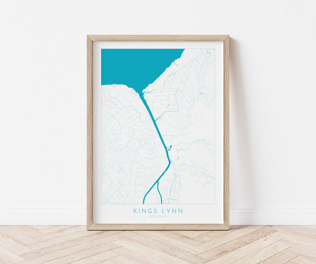Kings Lynn Map Art - River Great Ouse Map, Norfolk Map, Kings Lynn Poster, Kings Lynn Travel Print, Norfolk Art