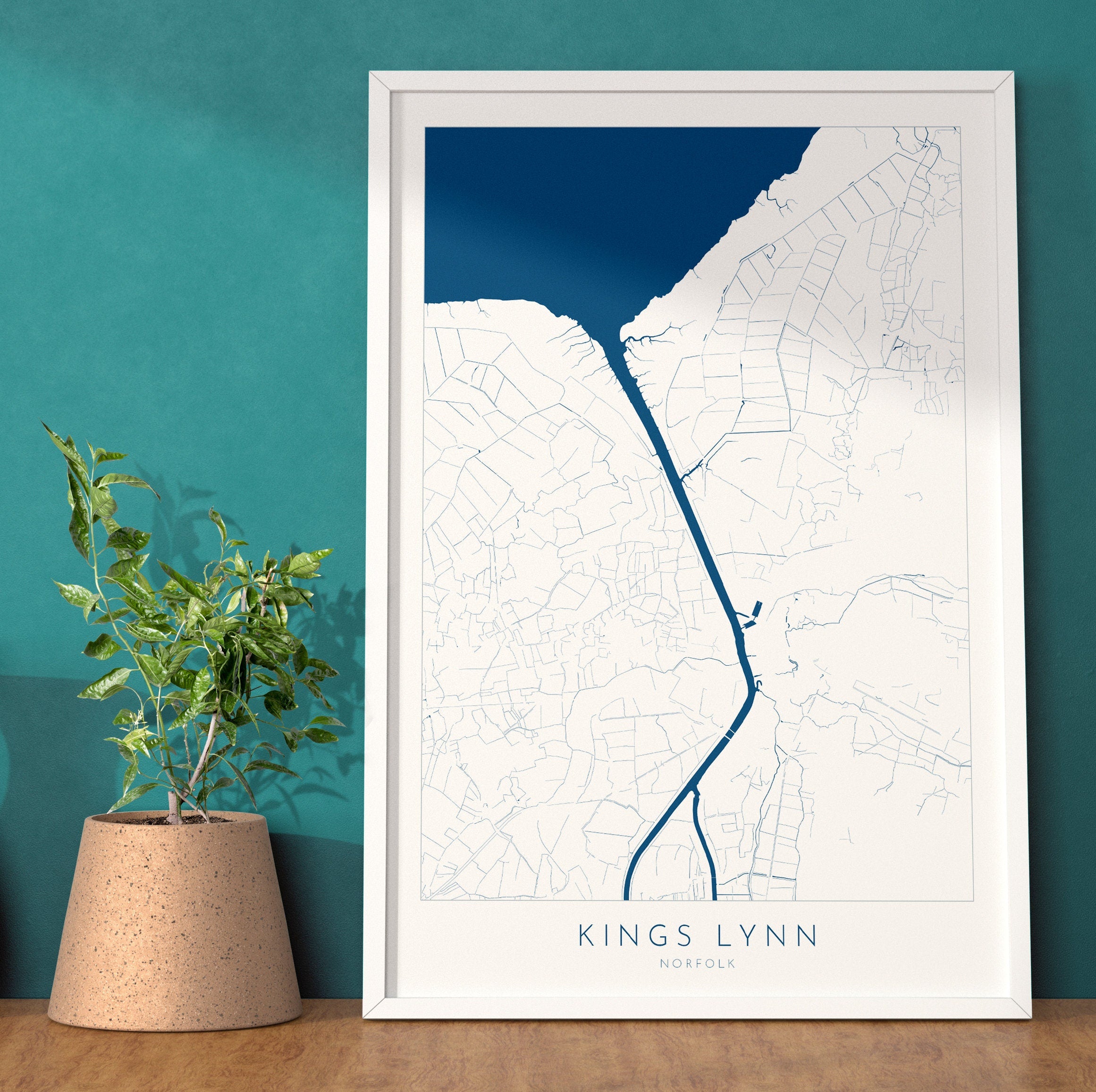 Kings Lynn Map Art - River Great Ouse Map, Norfolk Map, Kings Lynn Poster, Kings Lynn Travel Print, Norfolk Art