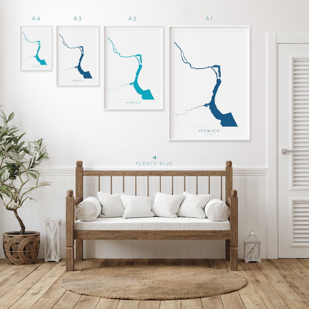 Ipswich Map - Ipswich Suffolk Art, Suffolk Map, Ipswich UK, UK Cities Map, River Orwell Map, Suffolk Art, Nautical Art, Neptune Marina