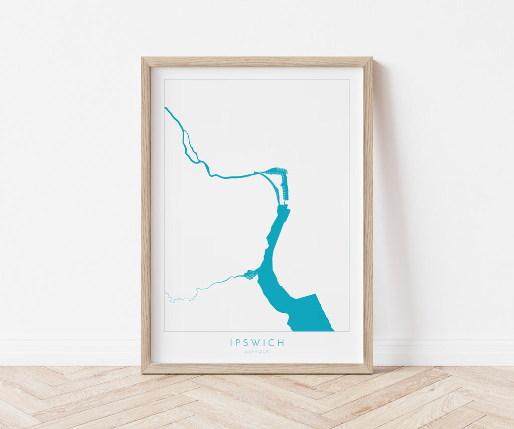 Ipswich Map - Ipswich Suffolk Art, Suffolk Map, Ipswich UK, UK Cities Map, River Orwell Map, Suffolk Art, Nautical Art, Neptune Marina