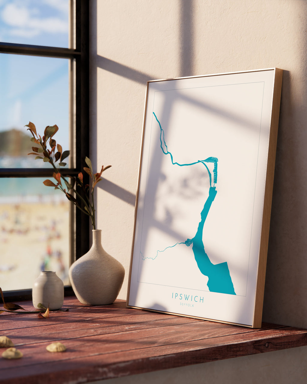 Ipswich Map - Ipswich Suffolk Art, Suffolk Map, Ipswich UK, UK Cities Map, River Orwell Map, Suffolk Art, Nautical Art, Neptune Marina