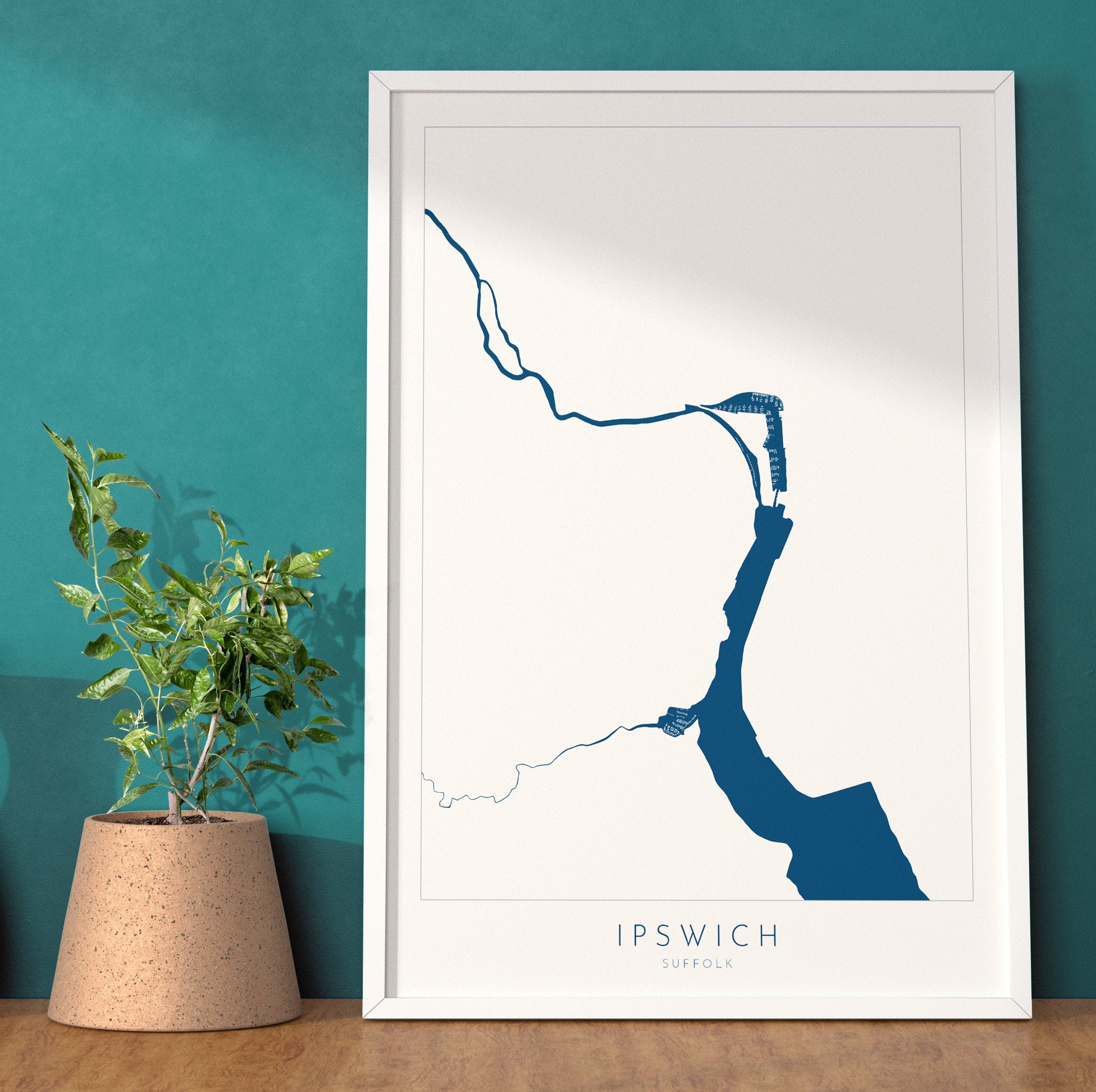 Ipswich Map - Ipswich Suffolk Art, Suffolk Map, Ipswich UK, UK Cities Map, River Orwell Map, Suffolk Art, Nautical Art, Neptune Marina