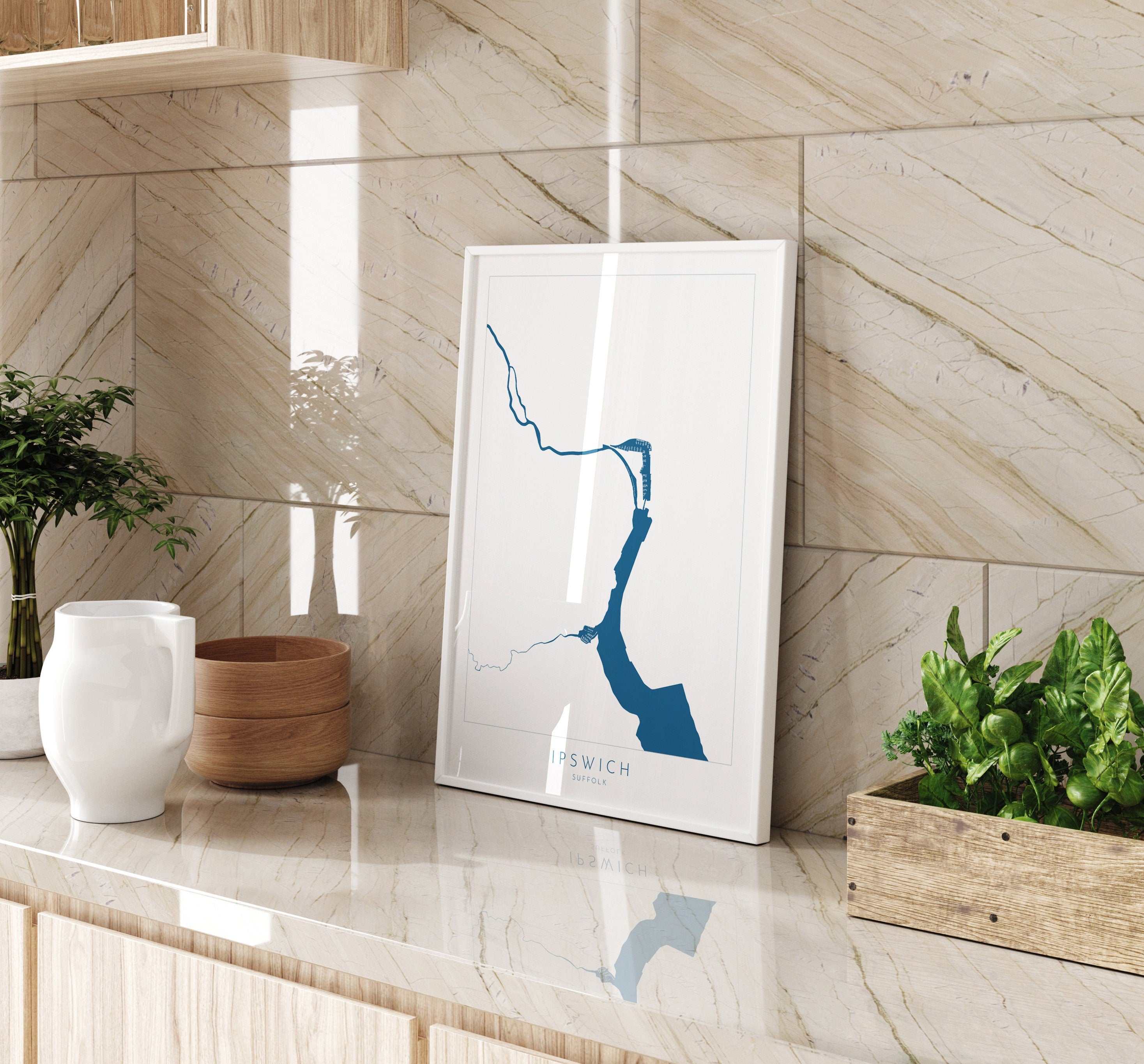 Ipswich Map - Ipswich Suffolk Art, Suffolk Map, Ipswich UK, UK Cities Map, River Orwell Map, Suffolk Art, Nautical Art, Neptune Marina