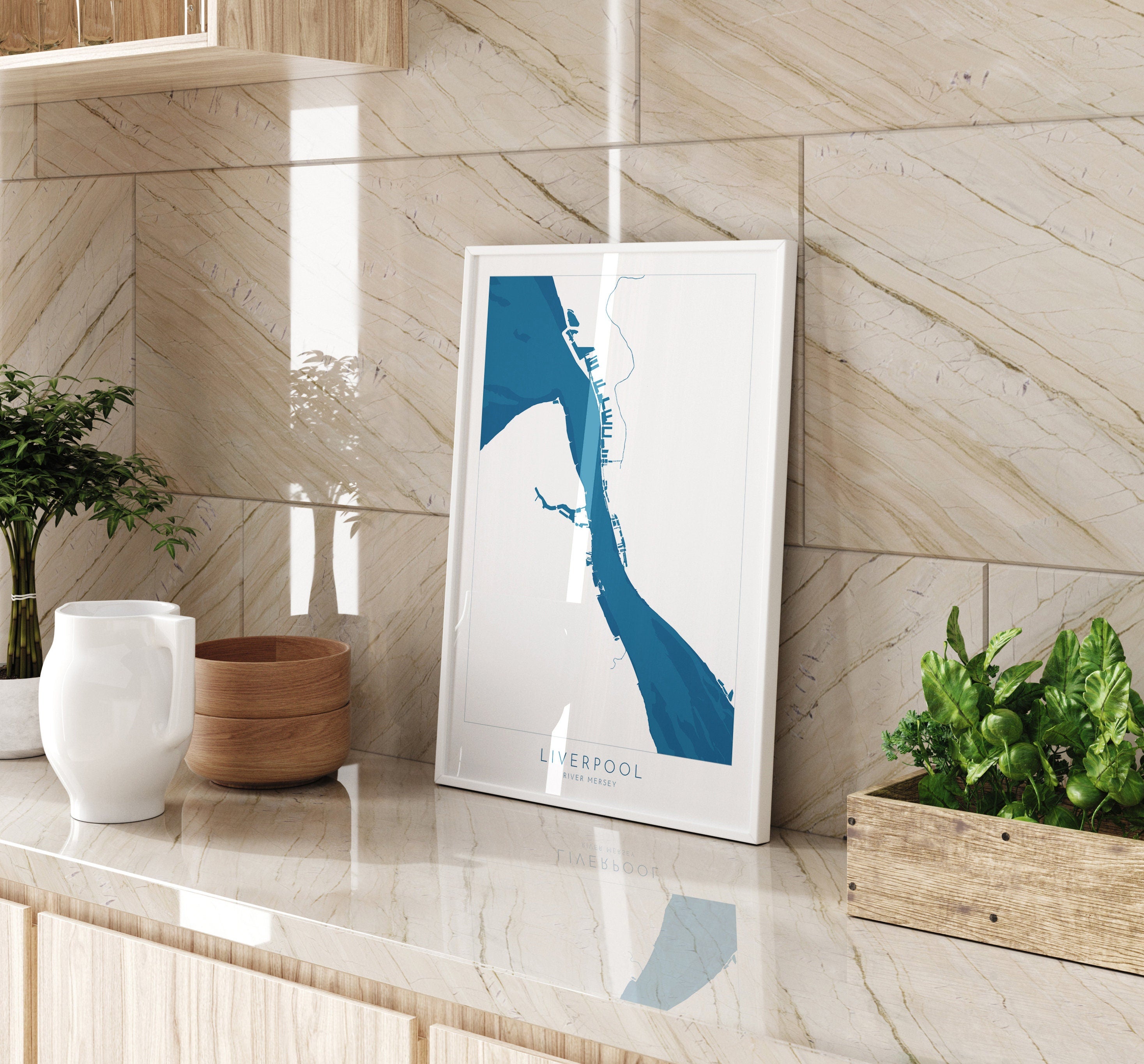 Liverpool Map Art - Liverpool Map, The River Mersey Map, Liverpool UK Art Print, Liverpool Docks, UK Rivers, UK City Map