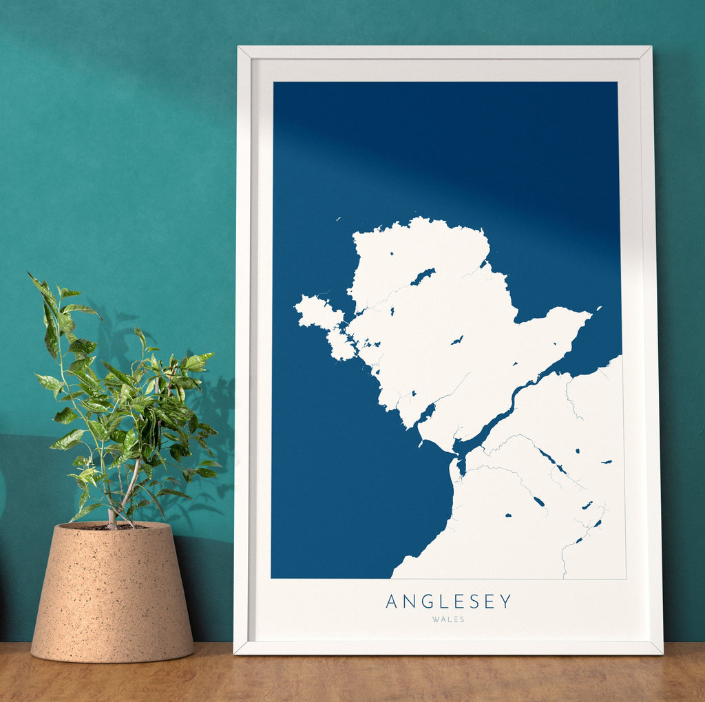 Anglesey Map Art - Anglesey Map, Anglesey Coast, Wales Map Art, Anglesey Wales Map, Anglesey Rivers and Coastline