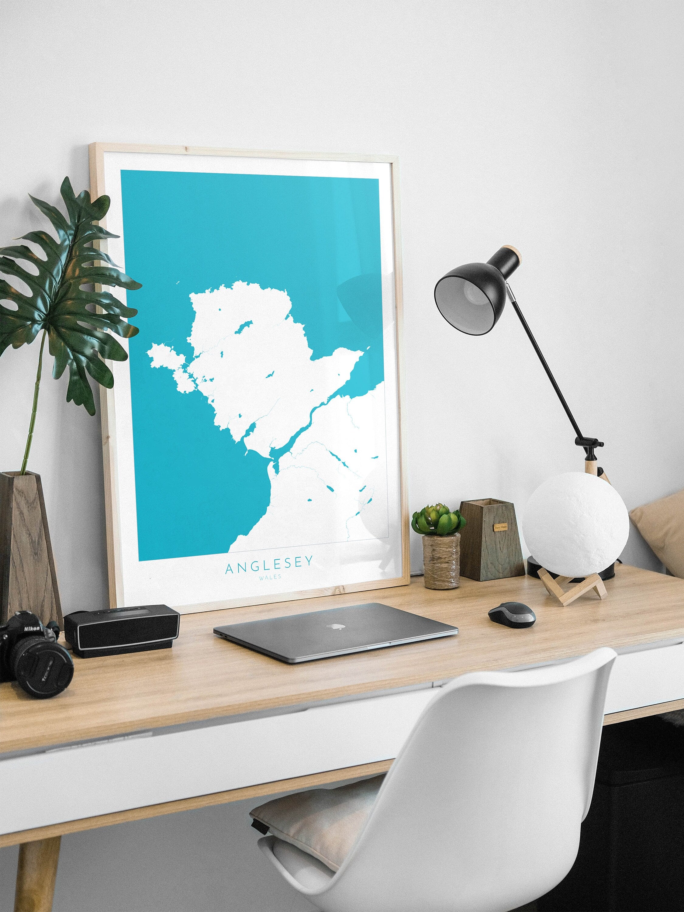 Anglesey Map Art - Anglesey Map, Anglesey Coast, Wales Map Art, Anglesey Wales Map, Anglesey Rivers and Coastline