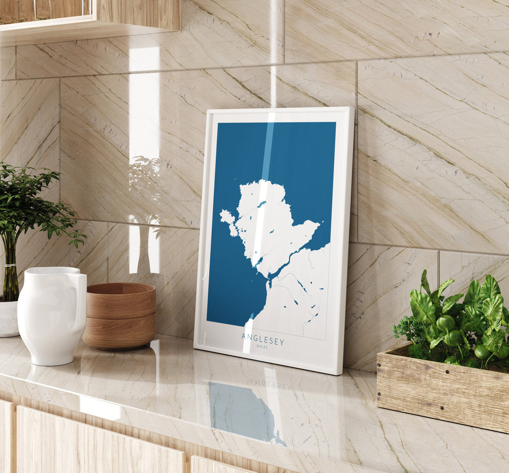 Anglesey Map Art - Anglesey Map, Anglesey Coast, Wales Map Art, Anglesey Wales Map, Anglesey Rivers and Coastline