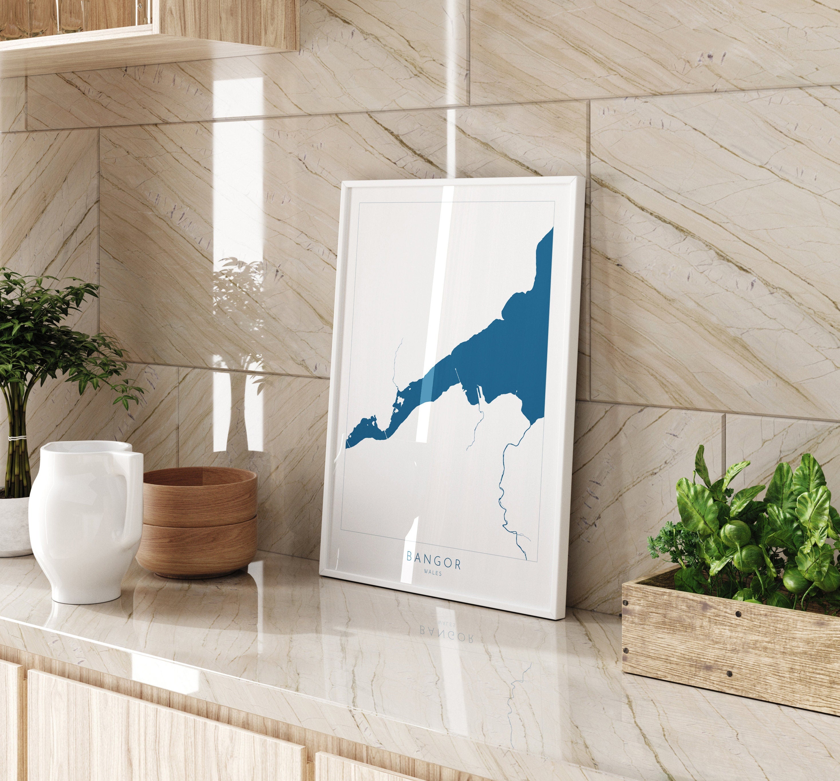 Bangor Map Art - Bangor Wales Map, Wales Map Art, North Wales, Nautical Art