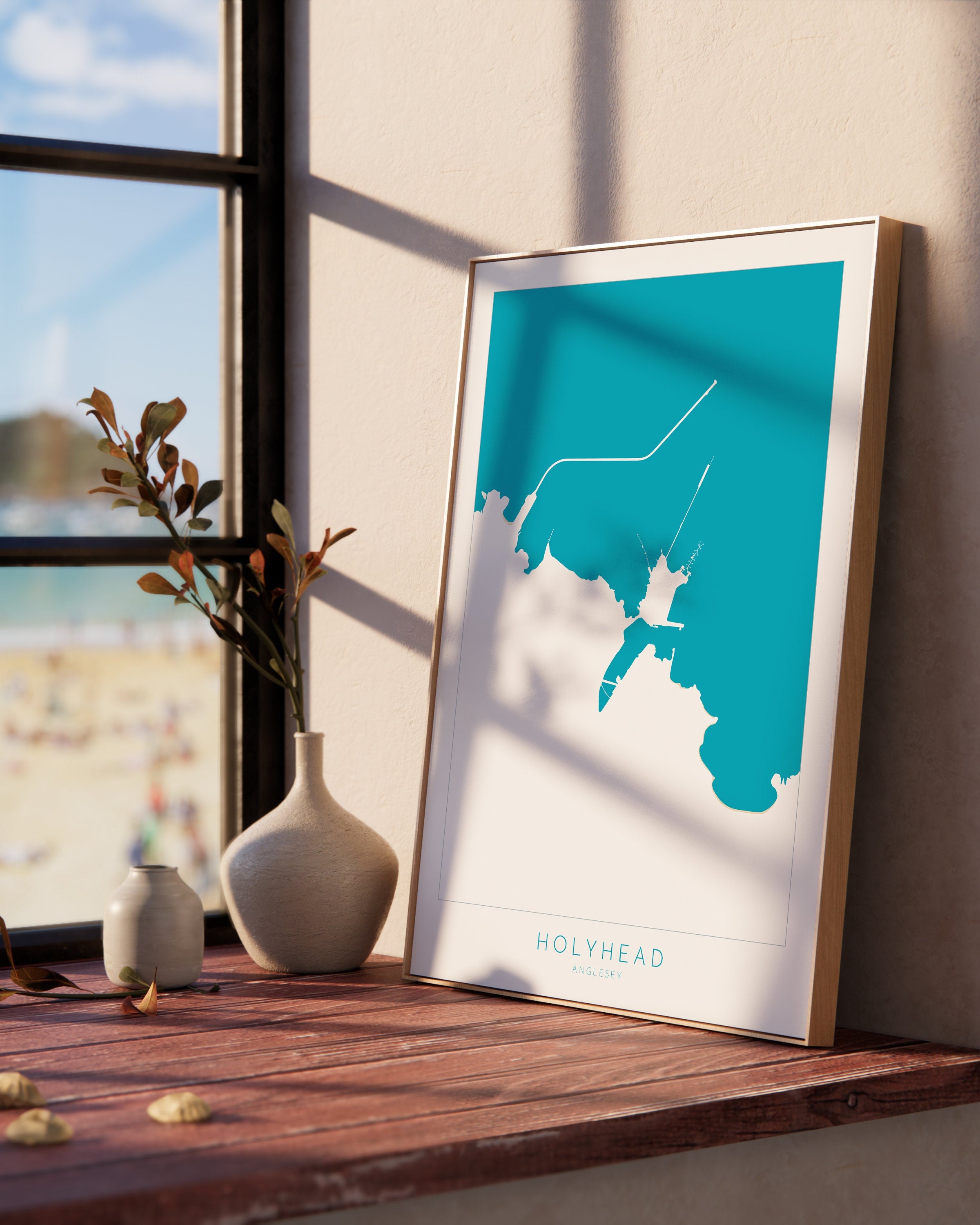 Holyhead Map Art - Anglesey Map, Holyhead Anglesey Coast, Wales Map Art, Anglesey Wales Map, Holyhead Beach Art.