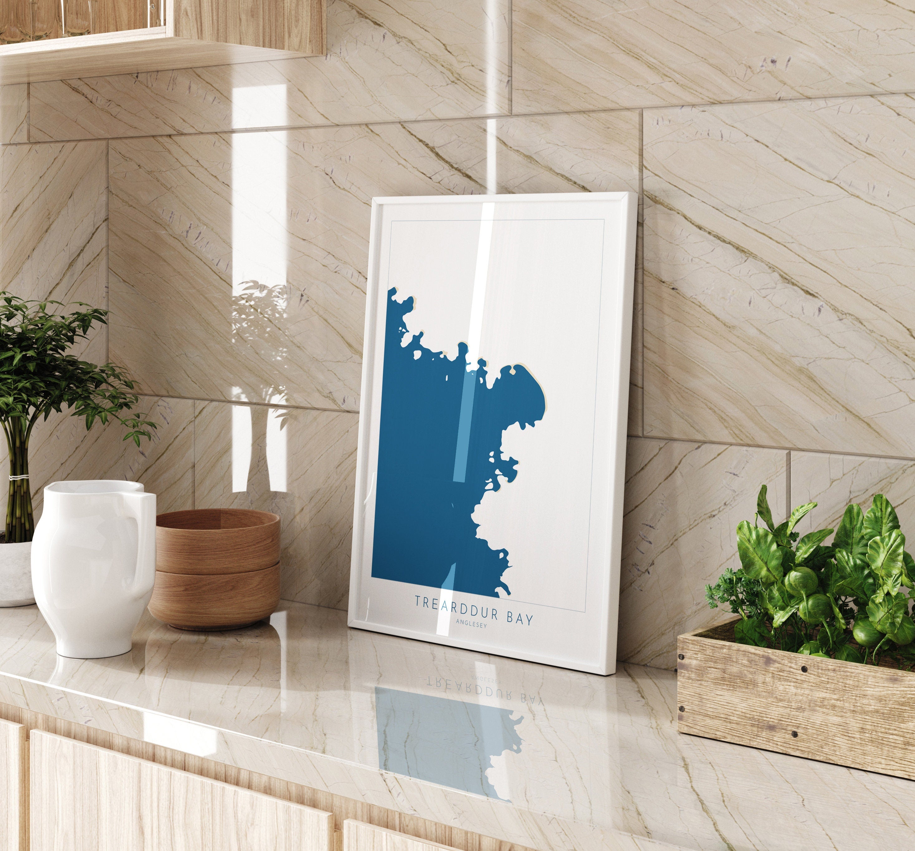 Trearddur Bay Map Art - Trearddur Bay Anglesey Map, Anglesey Beaches, Wales Map Art, Anglesey Wales Map, Trearddur Bay Beach Art.