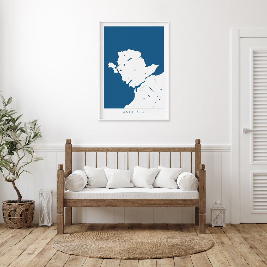 Anglesey Map Art - Anglesey Map, Anglesey Coast, Wales Map Art, Anglesey Wales Map, Anglesey Rivers and Coastline