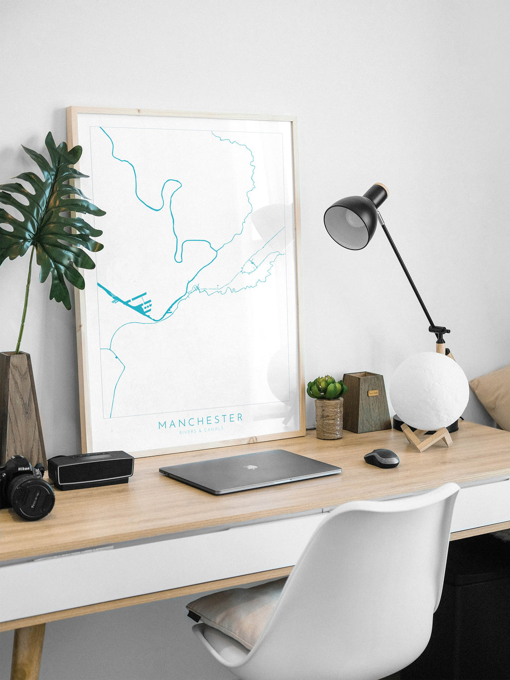 Manchester Map Art - Manchester Map, Manchester Rivers and Canals, Manchester UK Art Print, UK Rivers, UK City Map