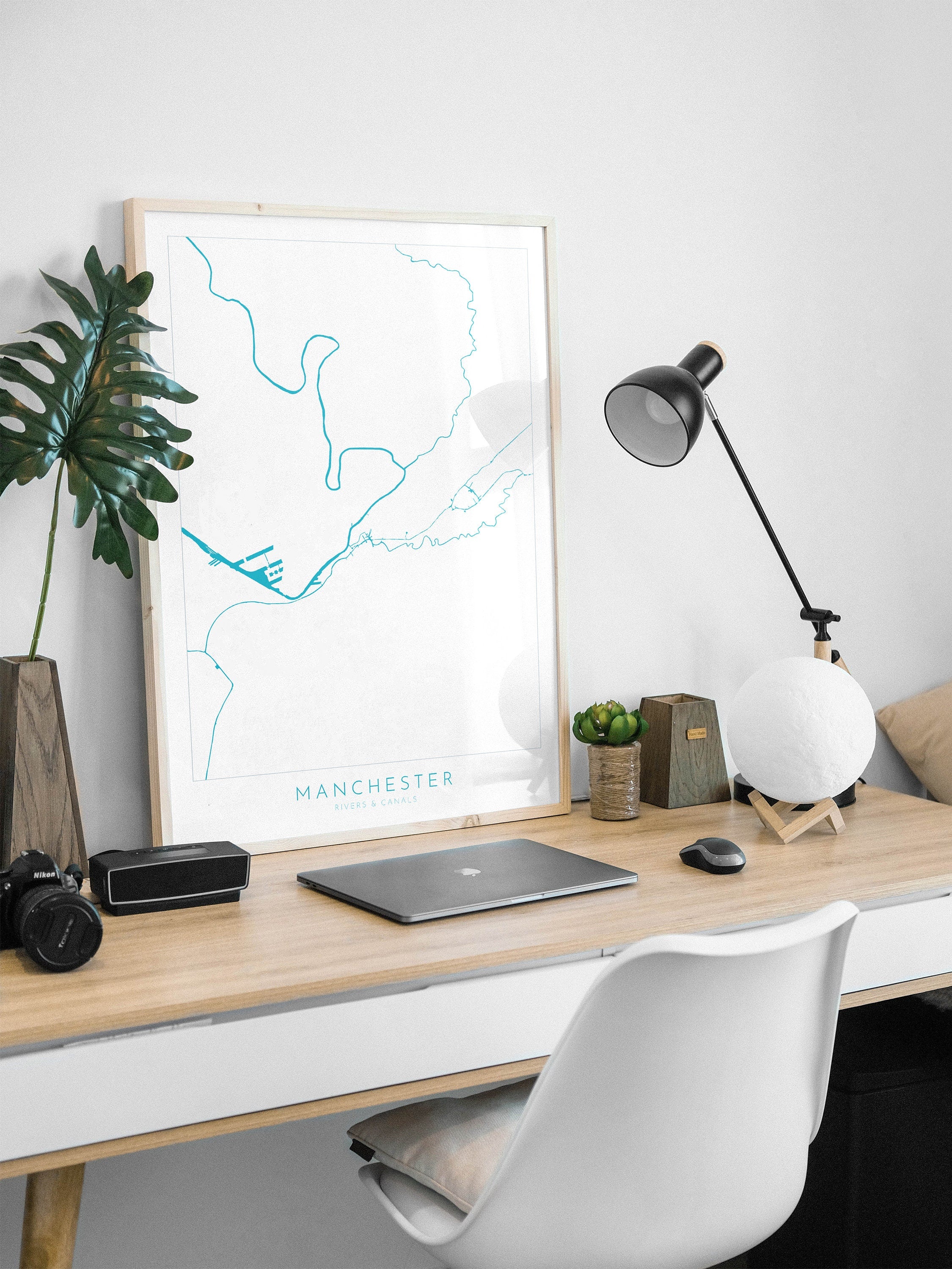 Manchester Map Art - Manchester Map, Manchester Rivers and Canals, Manchester UK Art Print, UK Rivers, UK City Map