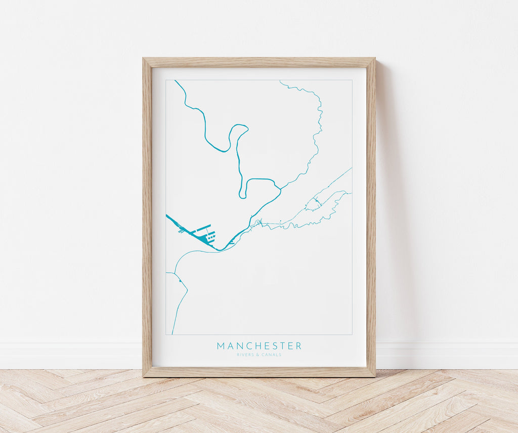 Manchester Map Art - Manchester Map, Manchester Rivers and Canals, Manchester UK Art Print, UK Rivers, UK City Map