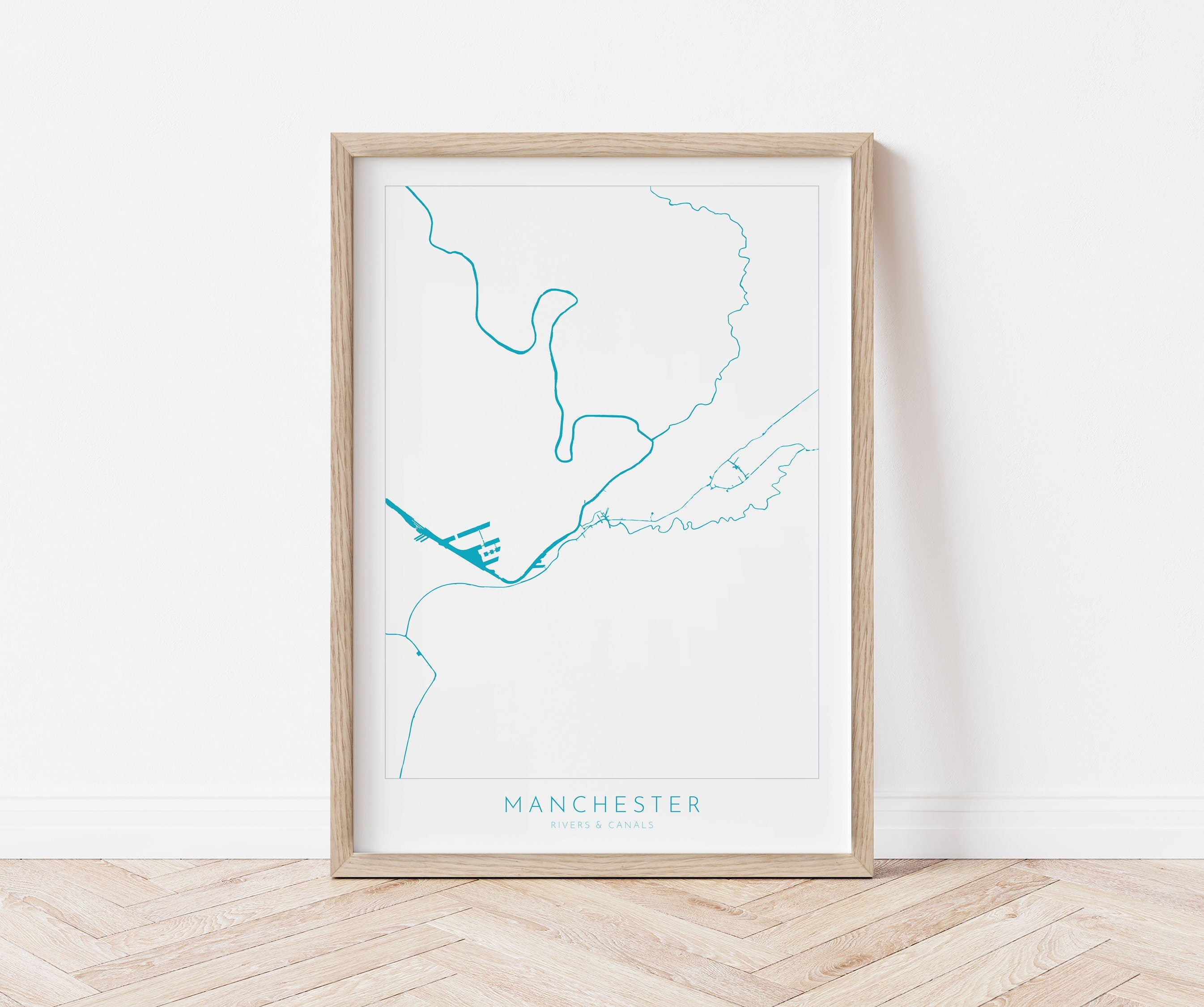 Manchester Map Art - Manchester Map, Manchester Rivers and Canals, Manchester UK Art Print, UK Rivers, UK City Map