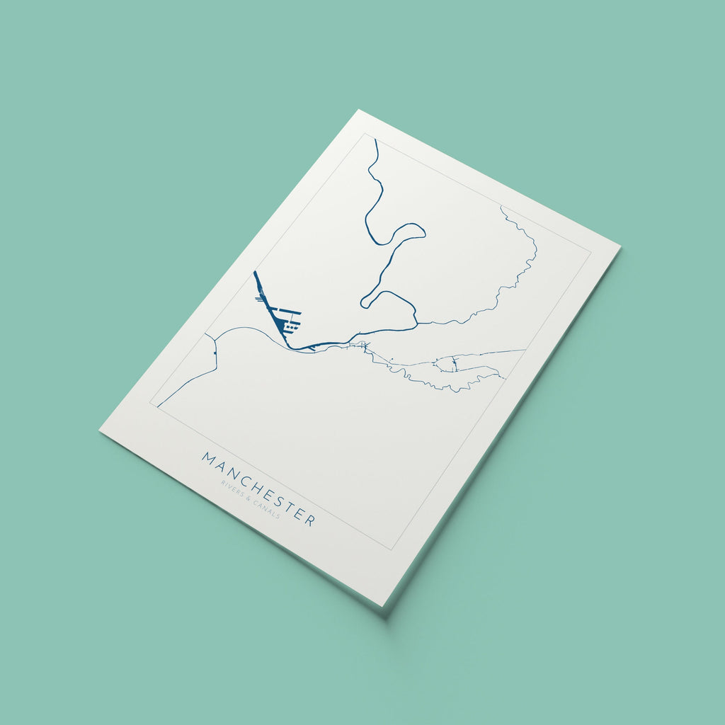 Manchester Map Art - Manchester Map, Manchester Rivers and Canals, Manchester UK Art Print, UK Rivers, UK City Map