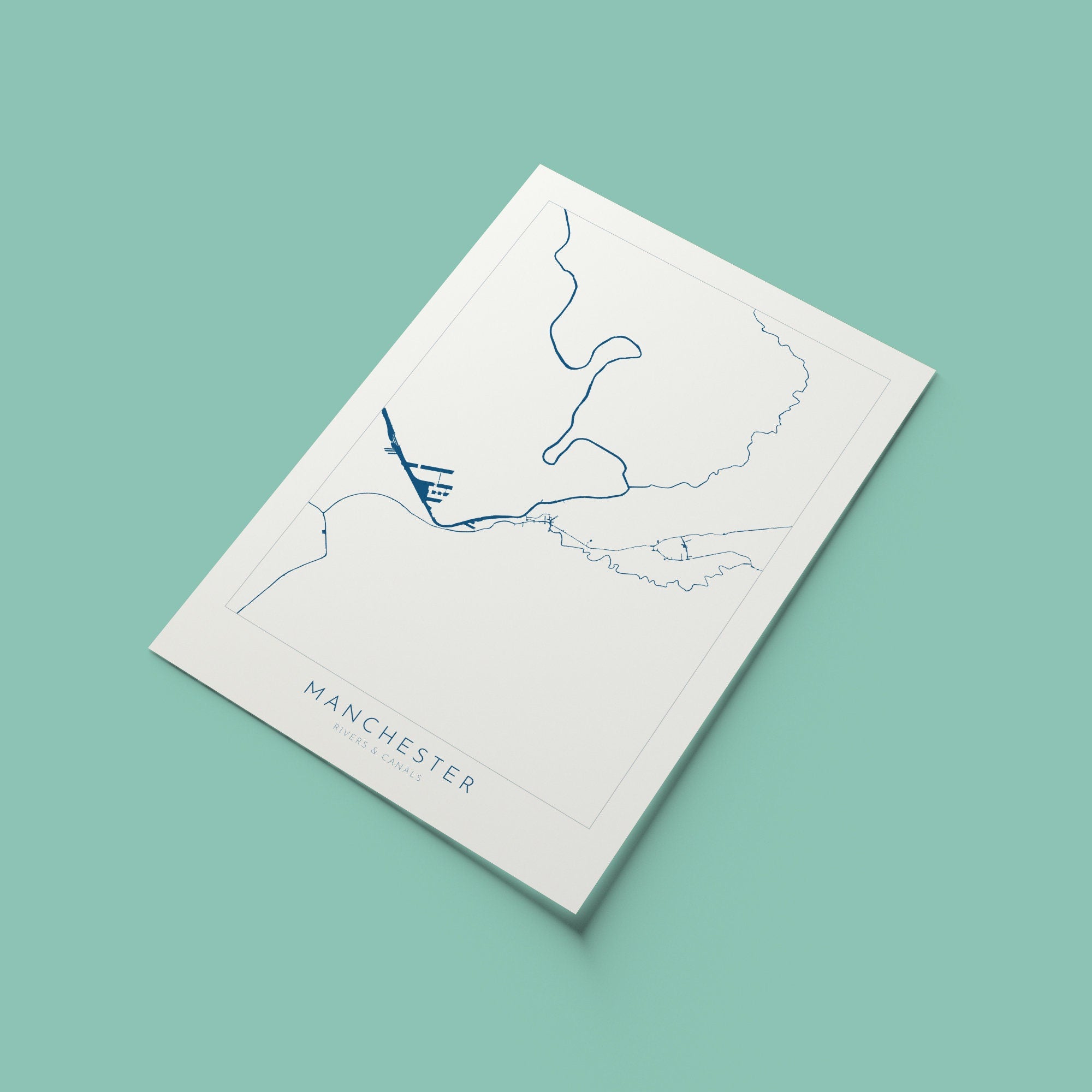 Manchester Map Art - Manchester Map, Manchester Rivers and Canals, Manchester UK Art Print, UK Rivers, UK City Map