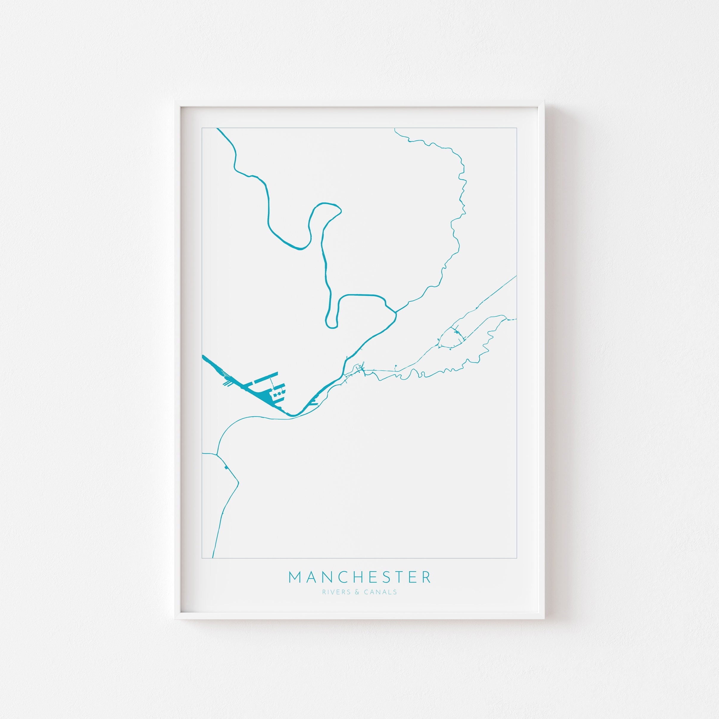 Manchester Map Art - Manchester Map, Manchester Rivers and Canals, Manchester UK Art Print, UK Rivers, UK City Map