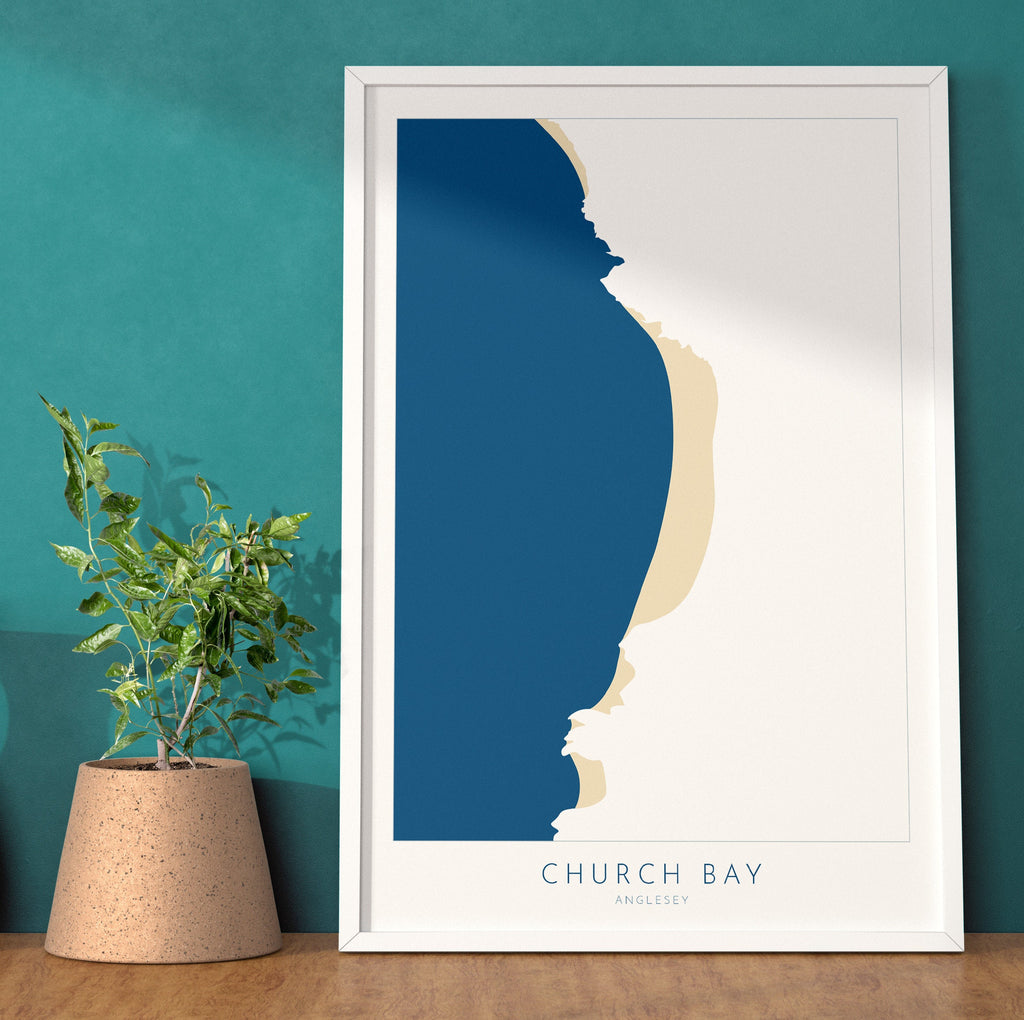 Church Bay Map Art - Anglesey Map, Church Bay Beach, Anglesey Coast, Wales Map Art, Anglesey Wales Map