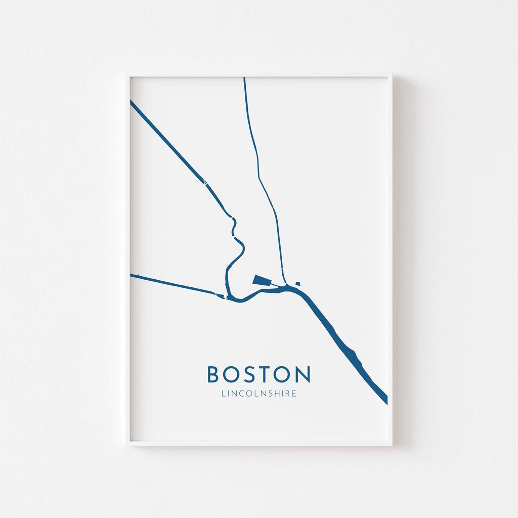 Boston UK Map Art - Boston Map Art, Boston Lincolnshire Travel Print, Lincolnshire Art Print, River Witham, The Haven, Lincolnshire Coast