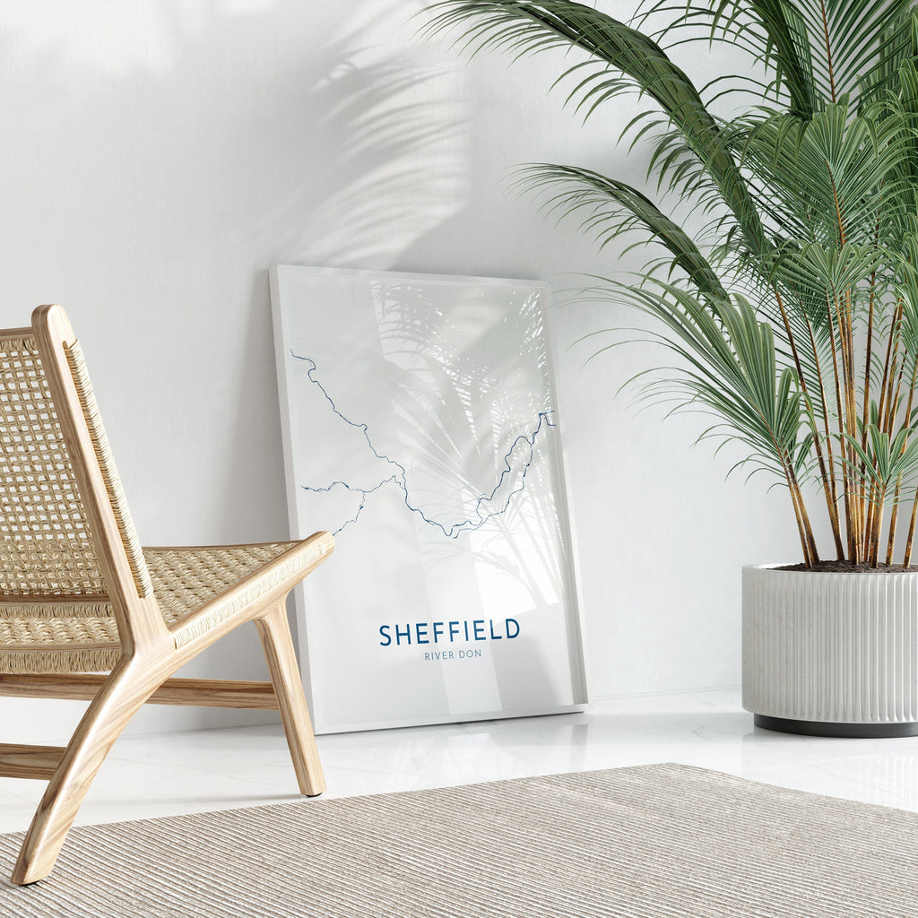 Sheffield Map Art - Yorkshire Map Art, Sheffield UK Map Art, River Don, Sheffield Travel Print