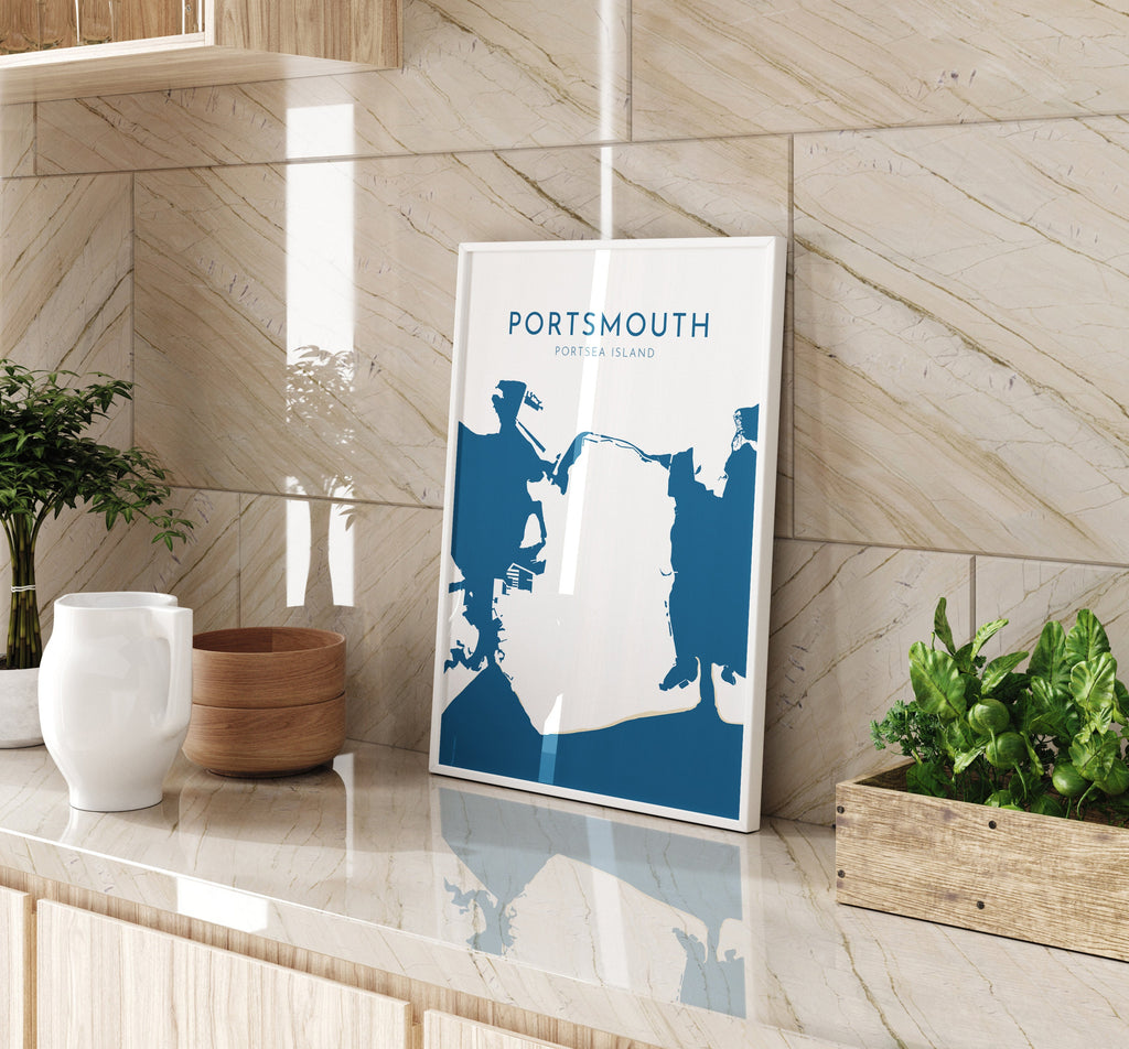 Portsmouth Map Art - Portsea Island Art Print, Portsmouth UK Map Art, Portsmouth Travel Print, Hampshire Map, UK City Map Art