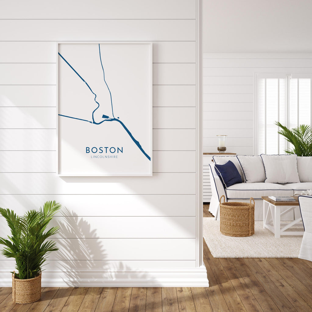 Boston UK Map Art - Boston Map Art, Boston Lincolnshire Travel Print, Lincolnshire Art Print, River Witham, The Haven, Lincolnshire Coast