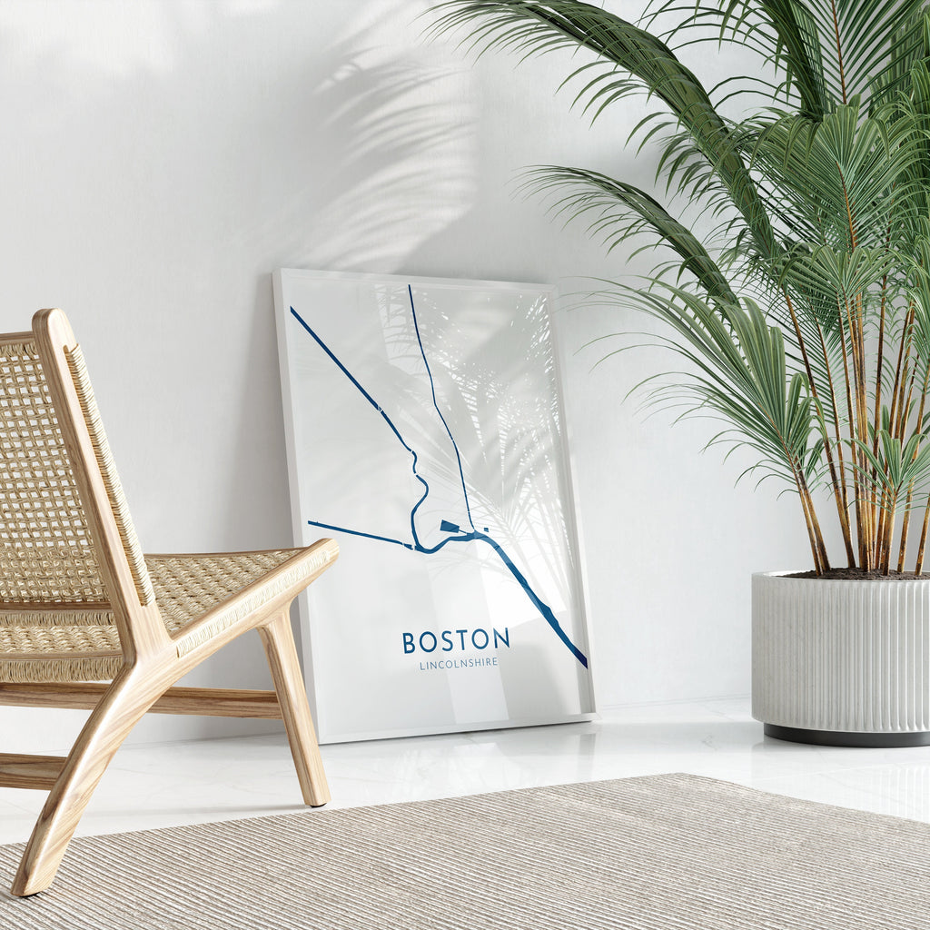 Boston UK Map Art - Boston Map Art, Boston Lincolnshire Travel Print, Lincolnshire Art Print, River Witham, The Haven, Lincolnshire Coast