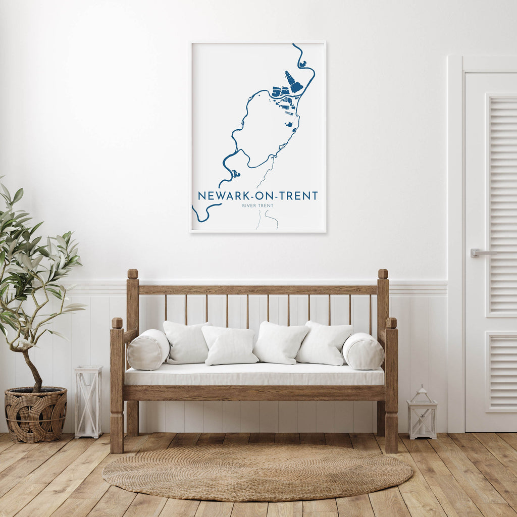 Newark-on-Trent Map Art - Newark UK Map Art, Newark Nottinghamshire Travel Print, Nottinghamshire Art Print, River Trent Map Art, Newark Map