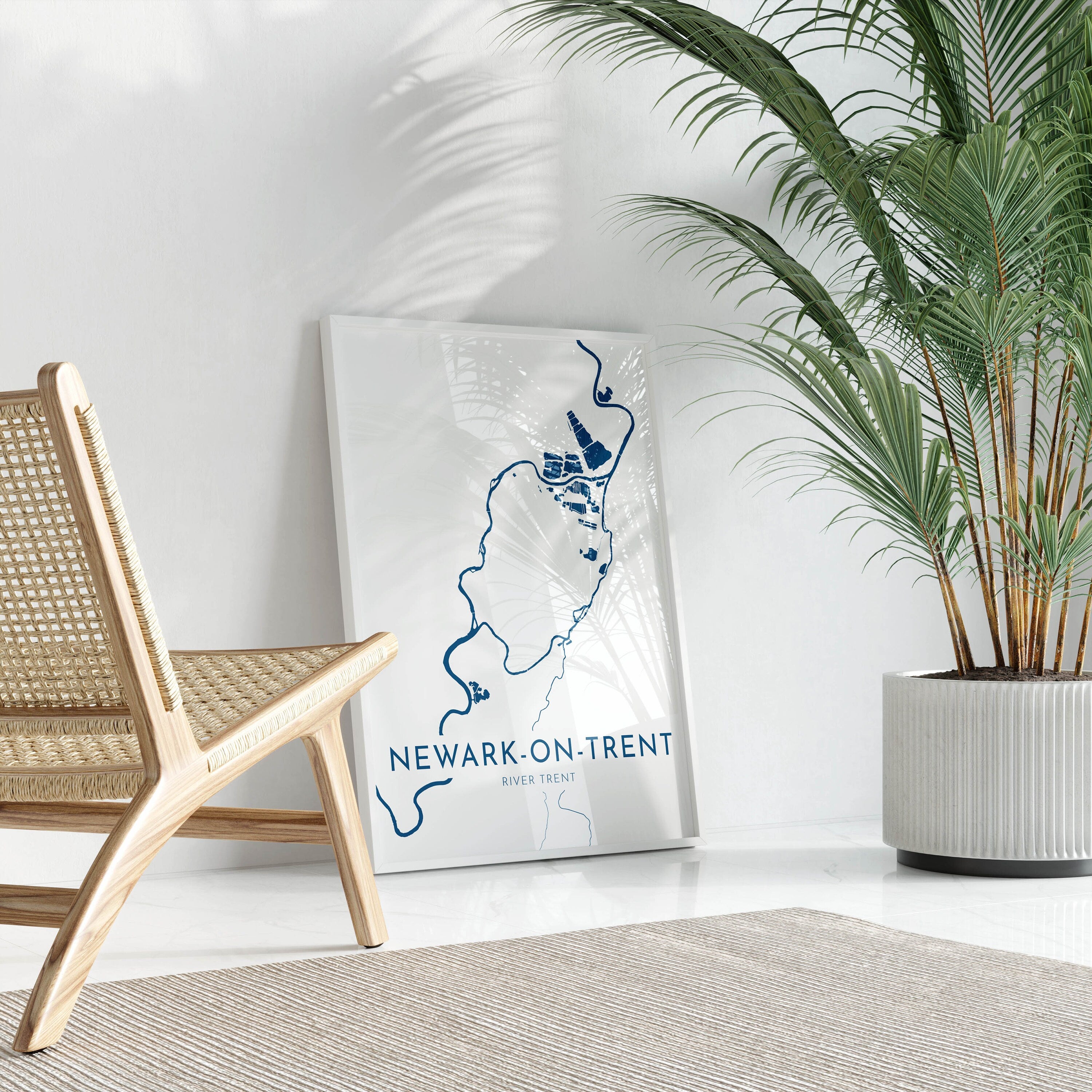 Newark-on-Trent Map Art - Newark UK Map Art, Newark Nottinghamshire Travel Print, Nottinghamshire Art Print, River Trent Map Art, Newark Map