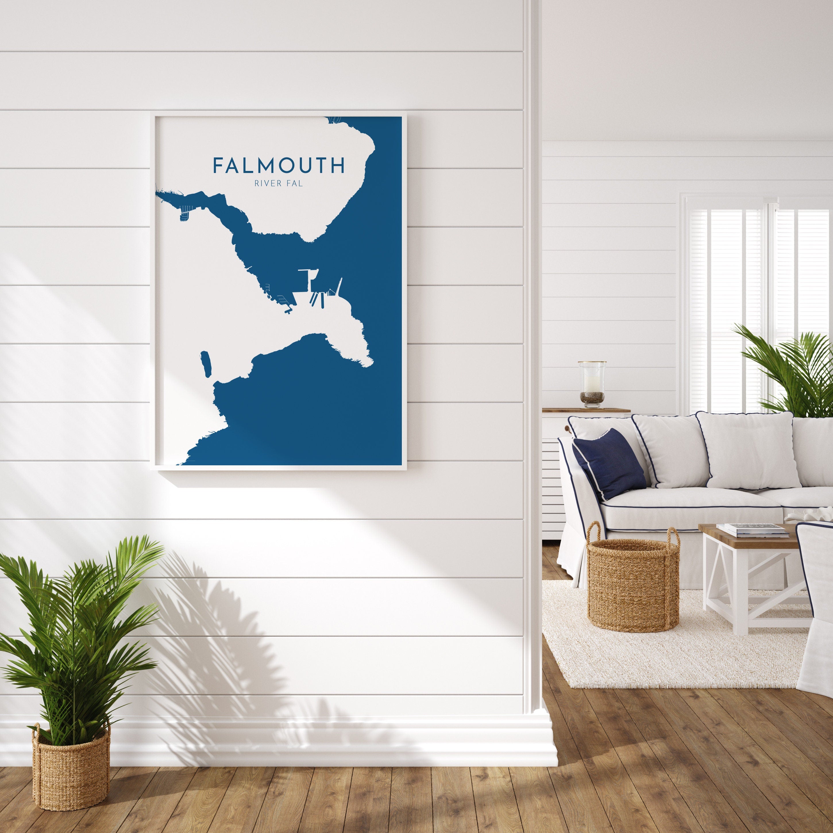 Falmouth Print - Cornwall Map, Falmouth Travel Poster, River Fal, South Cornwall, Cornish Coast Print, Nautical Home Decor