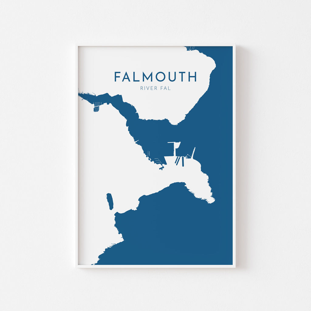 Falmouth Print - Cornwall Map, Falmouth Travel Poster, River Fal, South Cornwall, Cornish Coast Print, Nautical Home Decor
