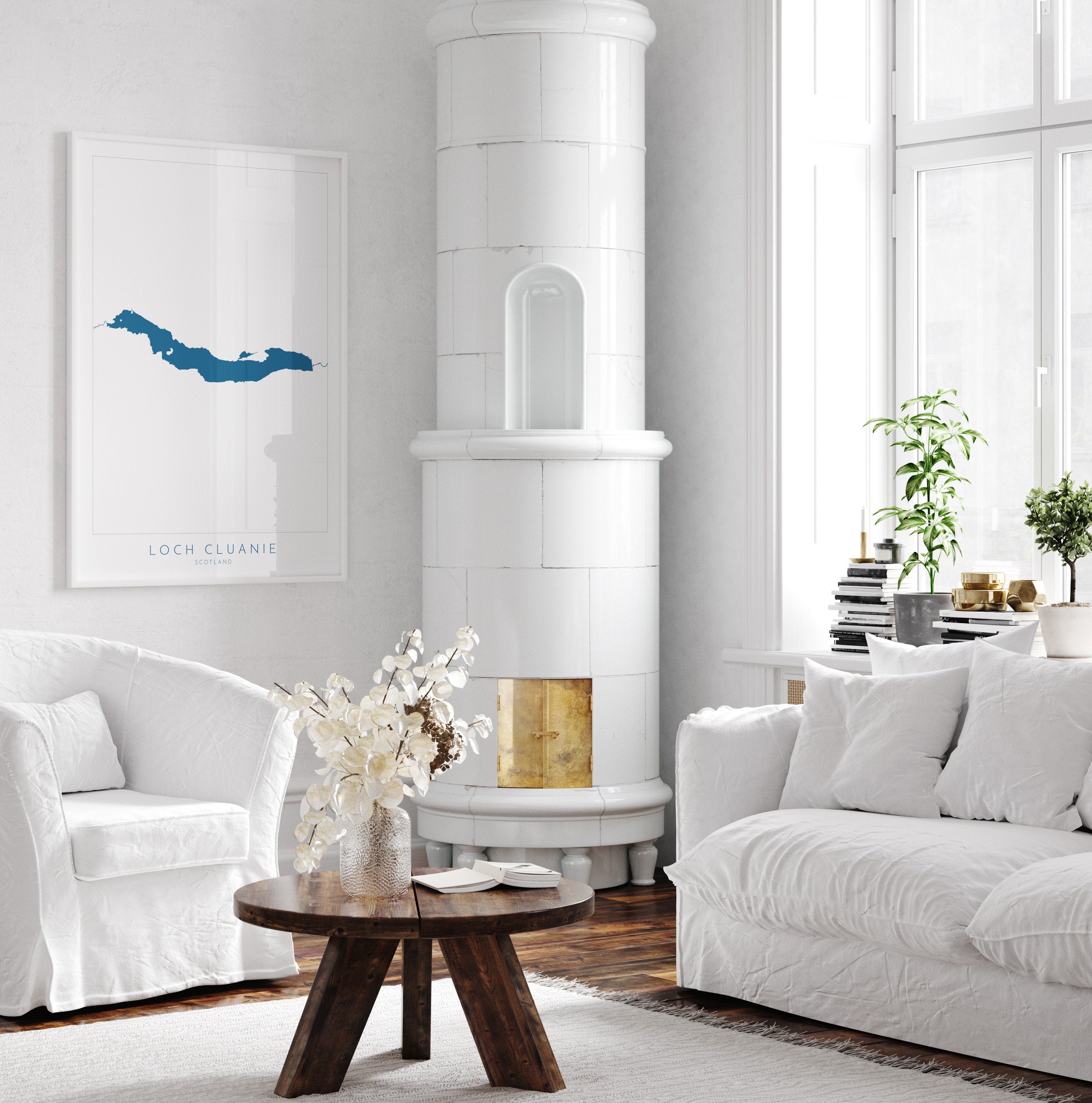 Loch Cluanie Map Art - Scottish Loch Maps, Loch Cluanie Art Print, Scotland Art Print, Scotland Gift, Scotland Map Art, Loch Gift