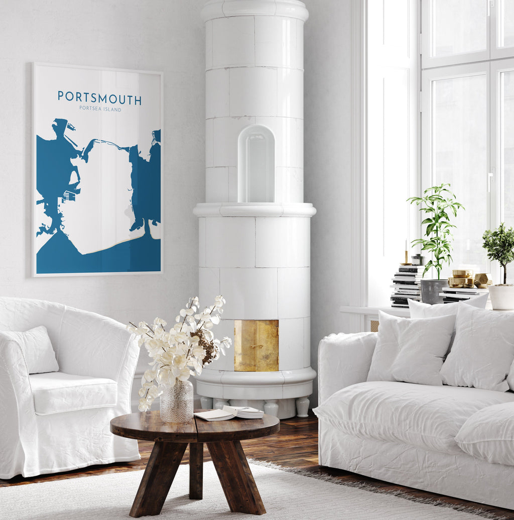 Portsmouth Map Art - Portsea Island Art Print, Portsmouth UK Map Art, Portsmouth Travel Print, Hampshire Map, UK City Map Art
