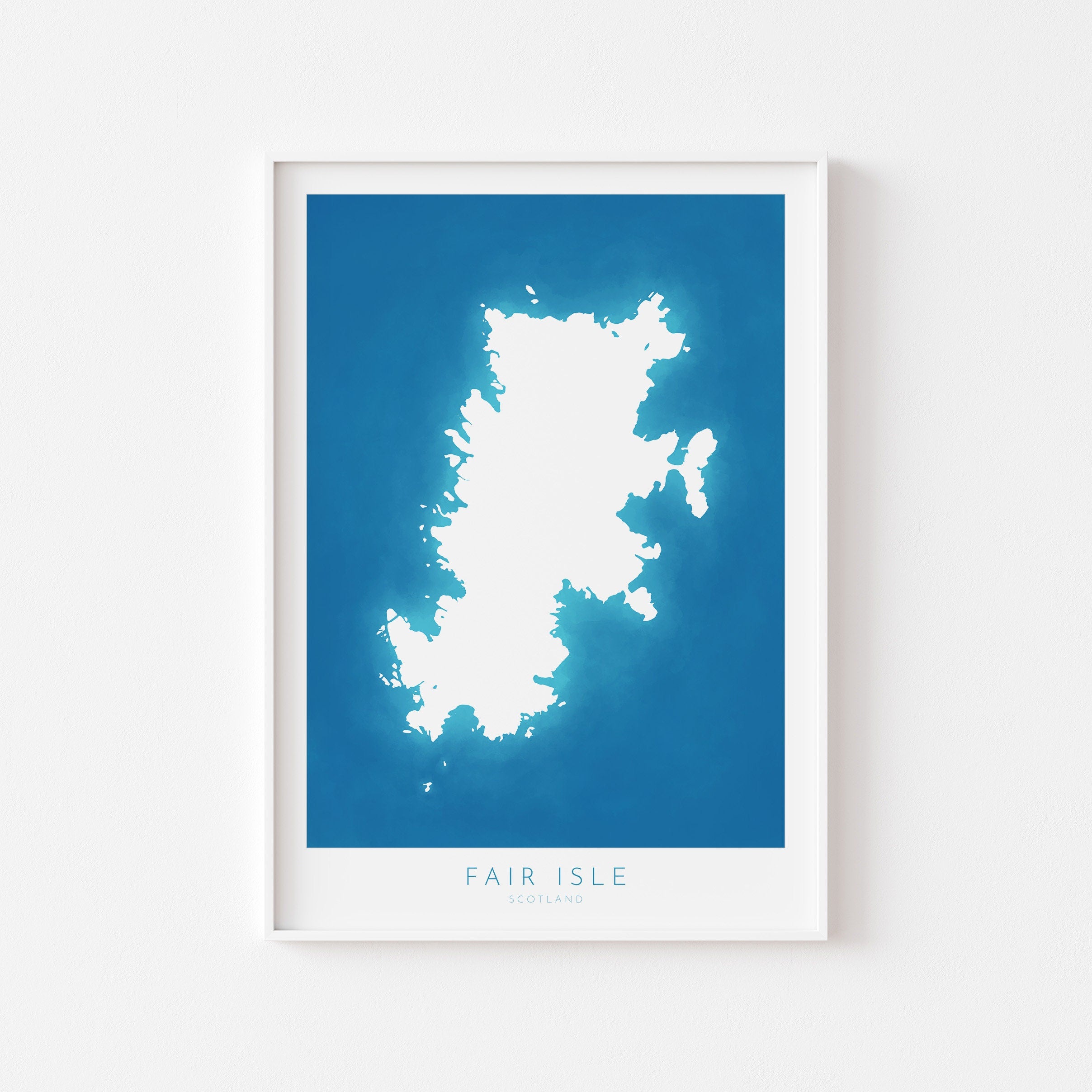 Fair Isle Map Art - Fair Isle Shetland Scotland Art Print, Shetland Scotland Gift, Scotland Map Art, Shetland Islands Map Blue