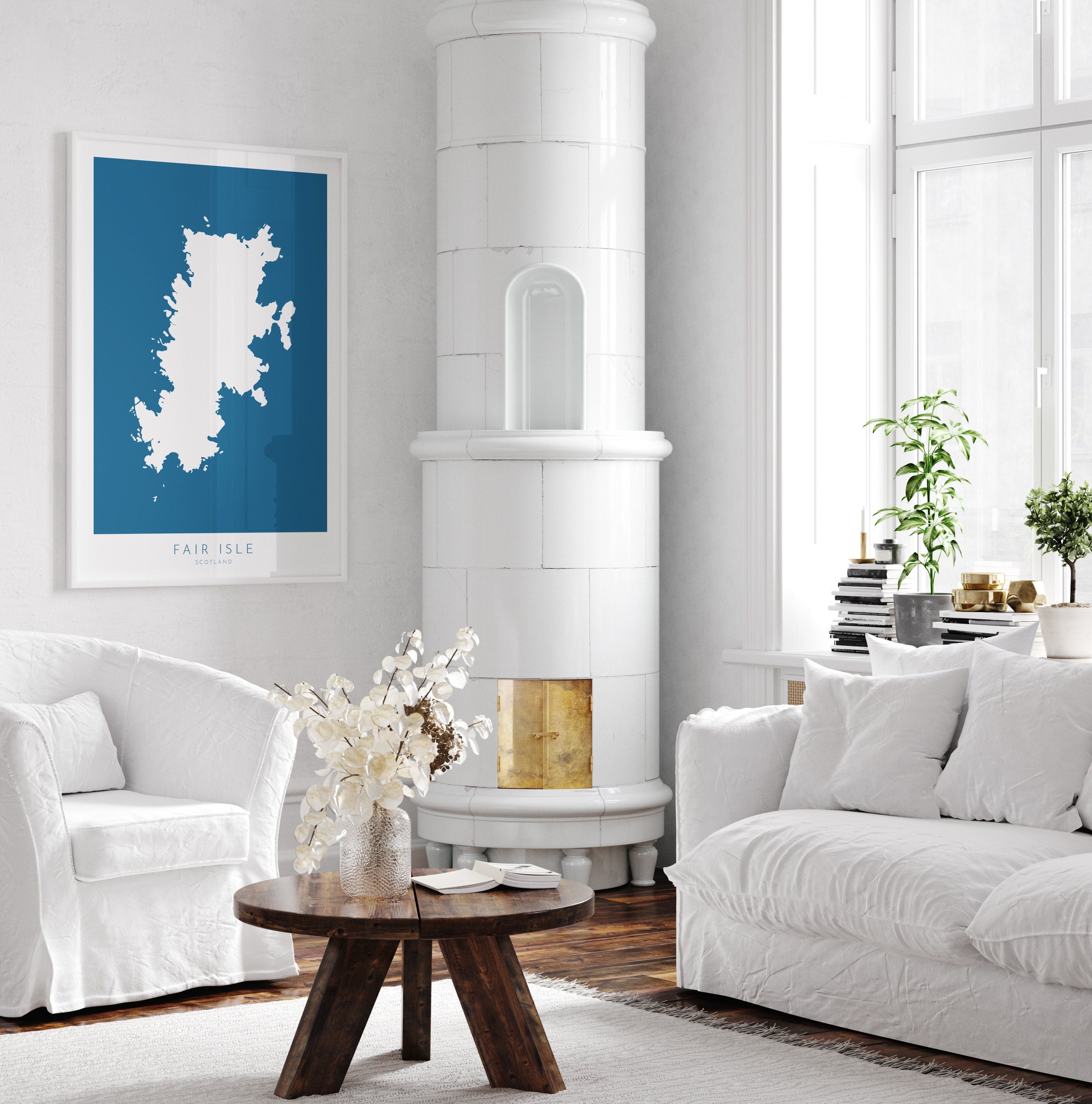 Fair Isle Map Art - Fair Isle Shetland Scotland Art Print, Shetland Scotland Gift, Scotland Map Art, Shetland Islands Map Blue