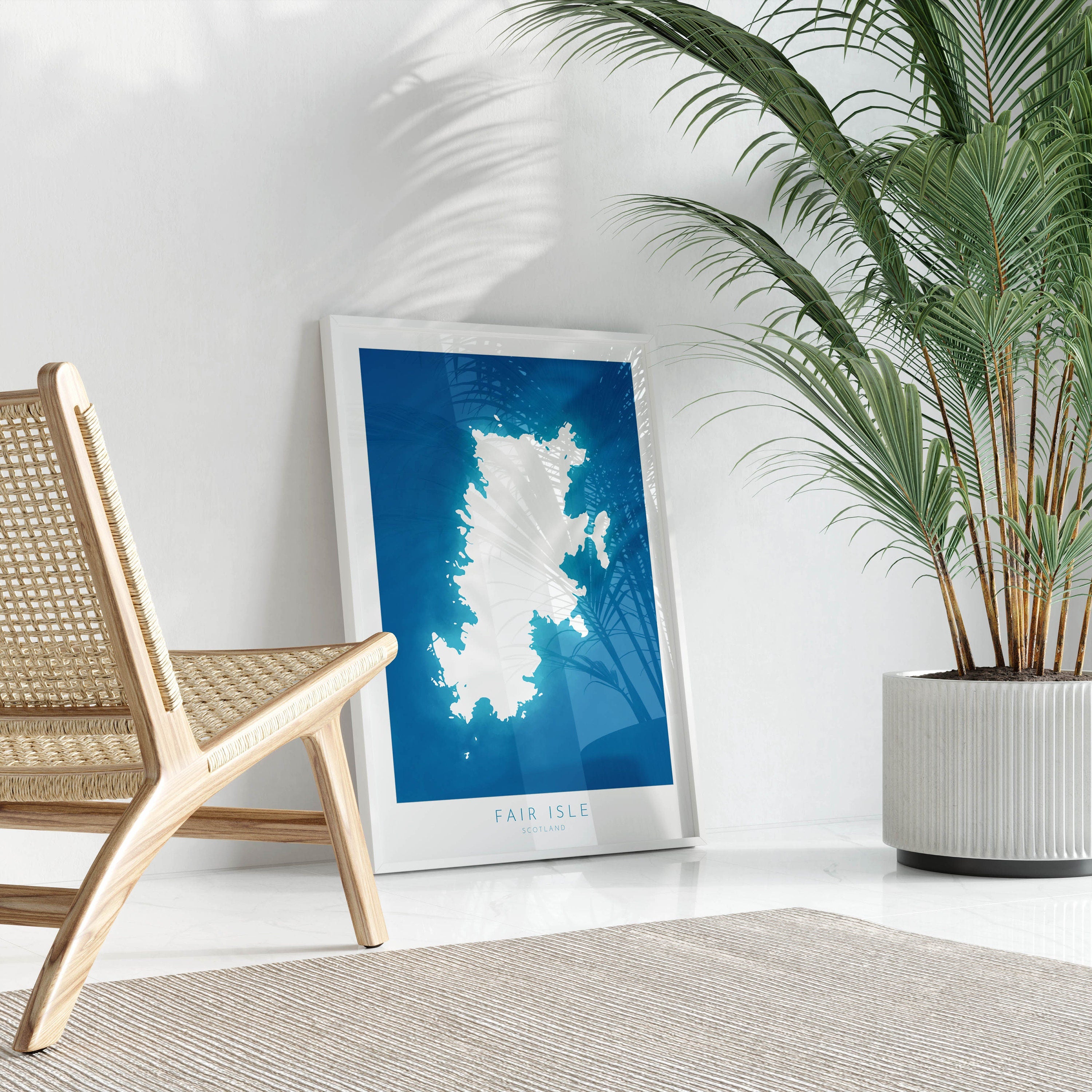 Fair Isle Map Art - Fair Isle Shetland Scotland Art Print, Shetland Scotland Gift, Scotland Map Art, Shetland Islands Map Blue