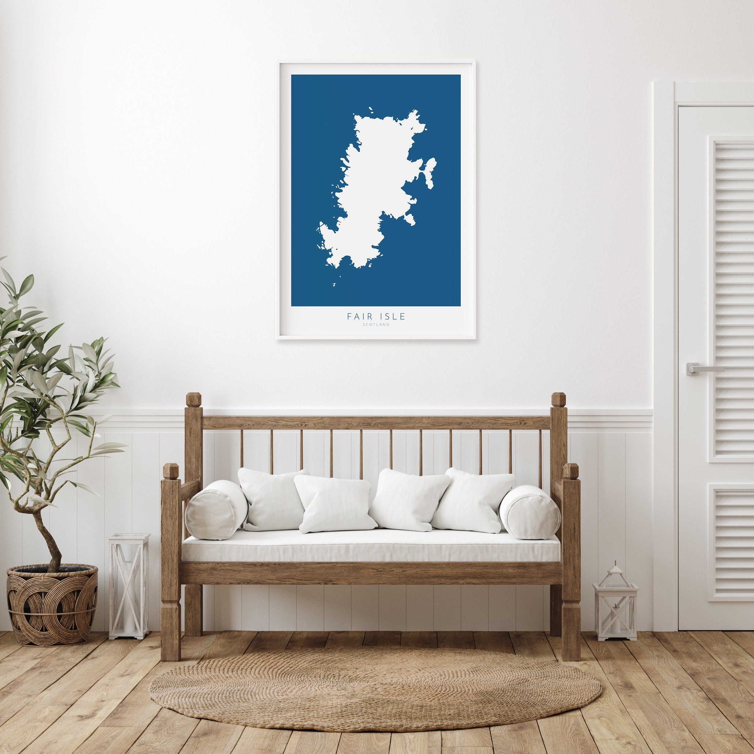 Fair Isle Map Art - Fair Isle Shetland Scotland Art Print, Shetland Scotland Gift, Scotland Map Art, Shetland Islands Map Blue