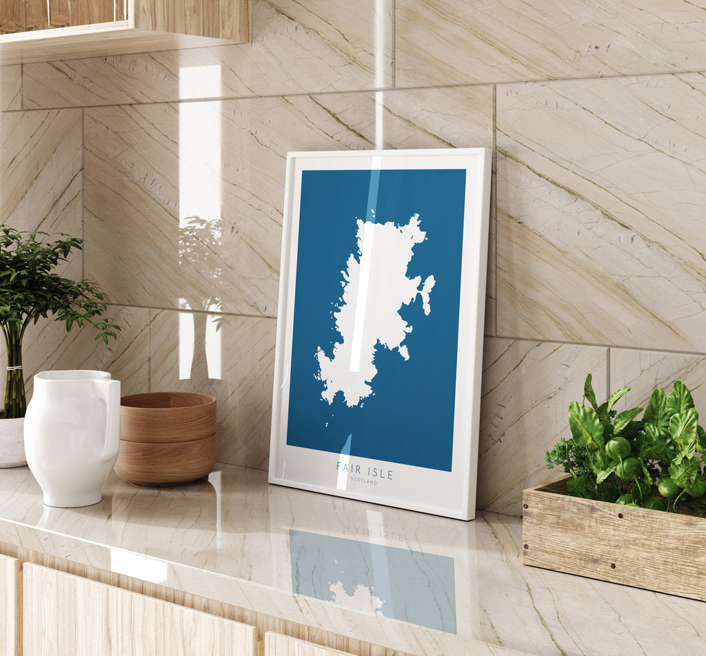 Fair Isle Map Art - Fair Isle Shetland Scotland Art Print, Shetland Scotland Gift, Scotland Map Art, Shetland Islands Map Blue